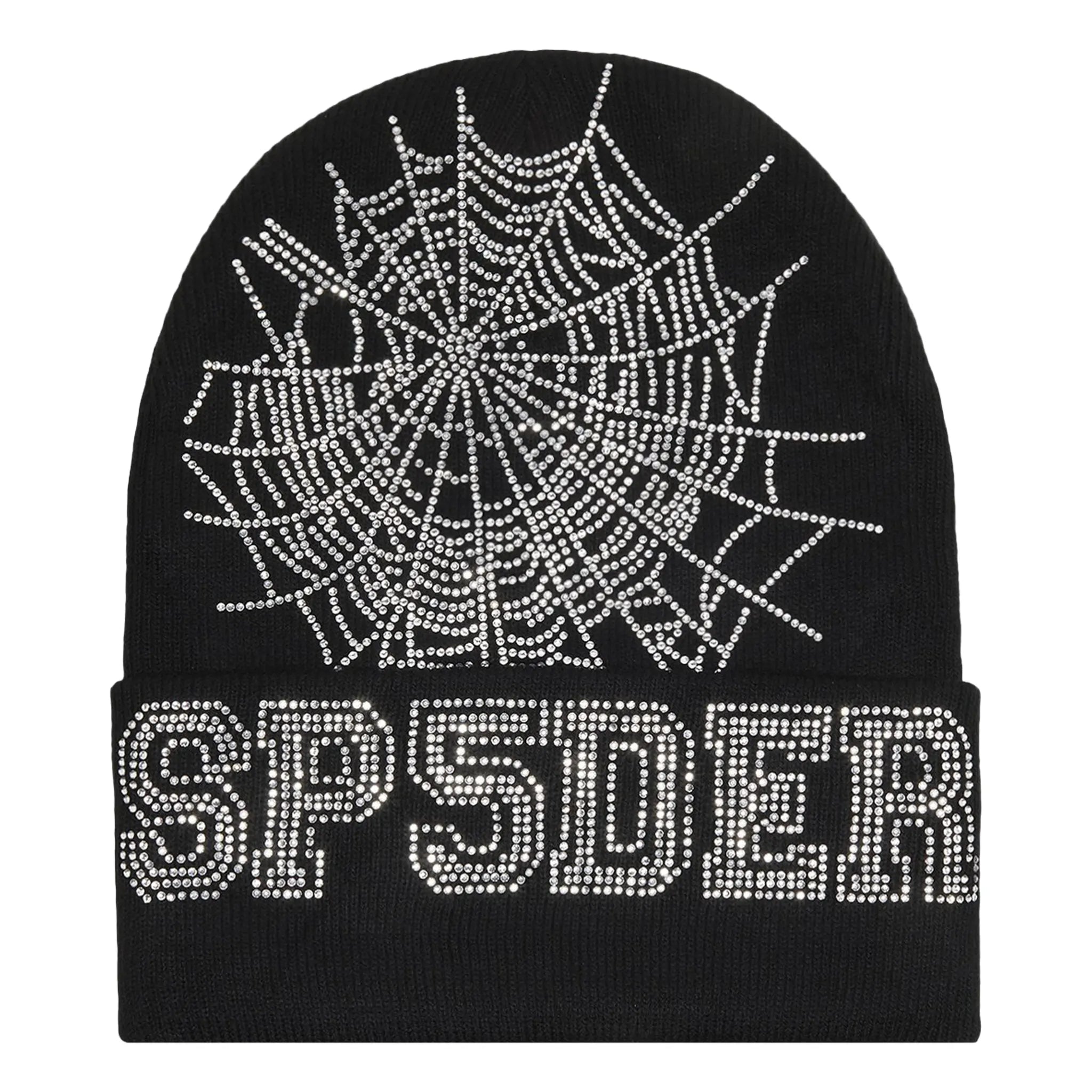 Front View of Sp5der Web Black Beanie 2406 1FW220702WB-BLAC