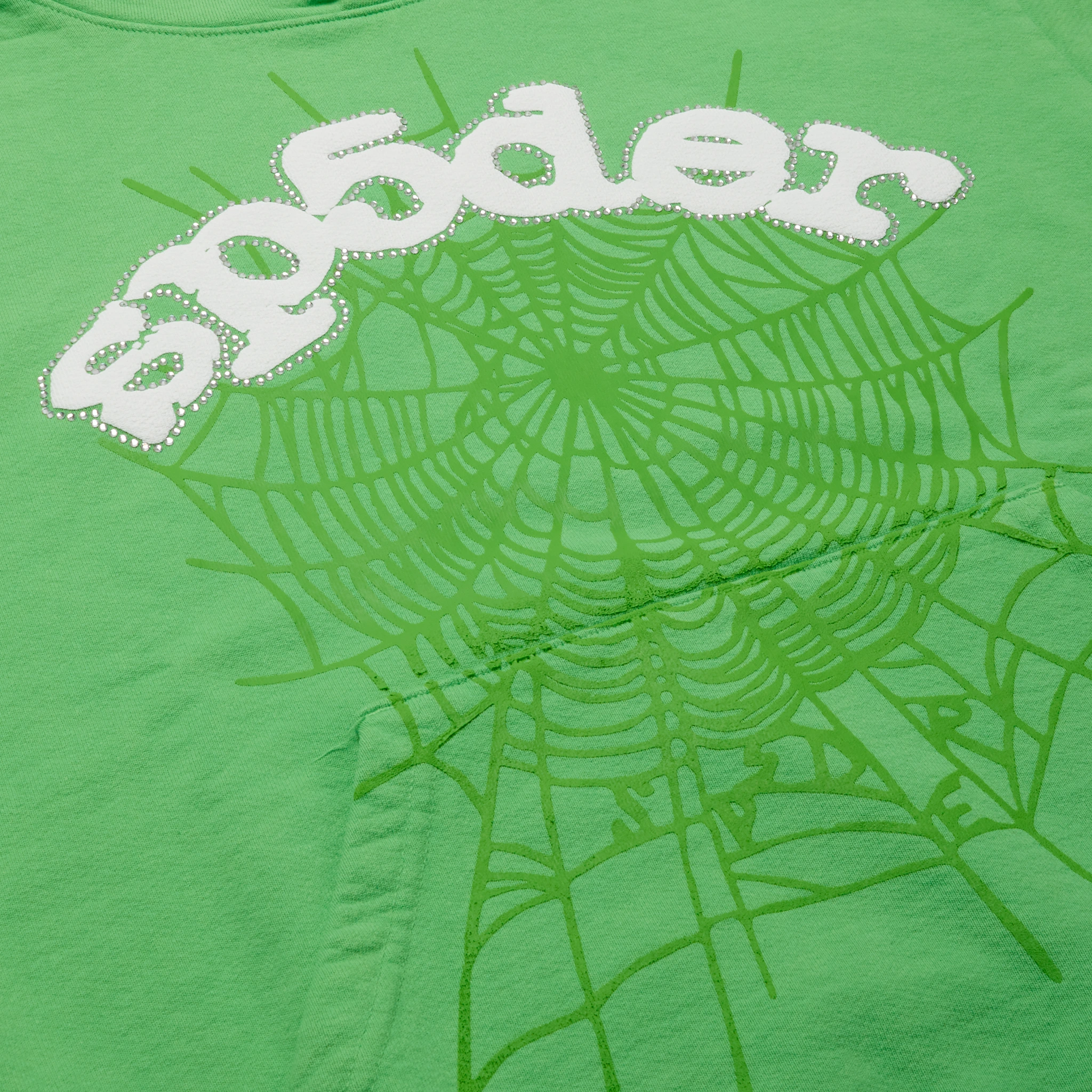 Logo view of Sp5der Web Slime Green Hoodie
