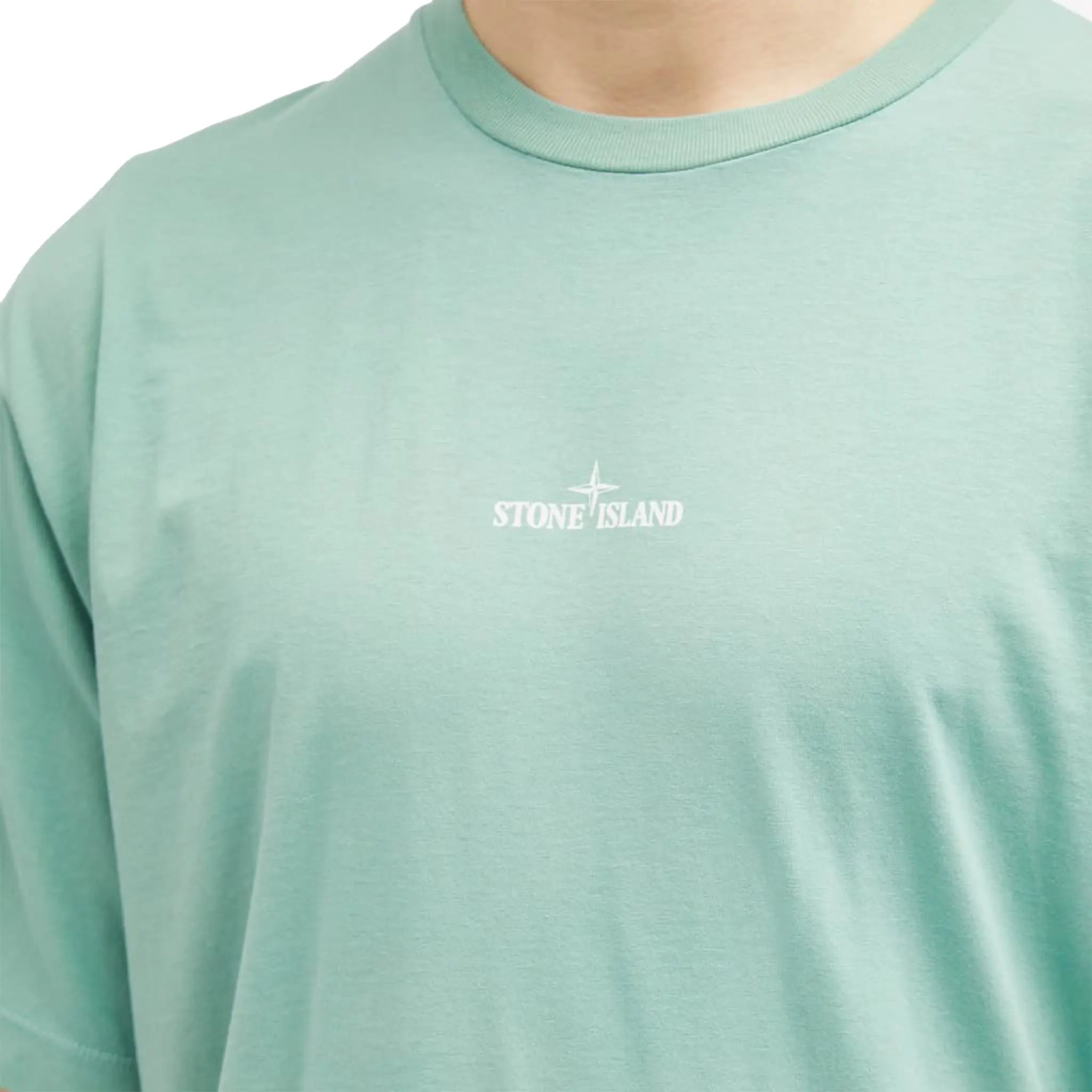 Model Front view of Stone Island Paint 1 Short Sleeved Green T Shirt 80152RC89-V0052