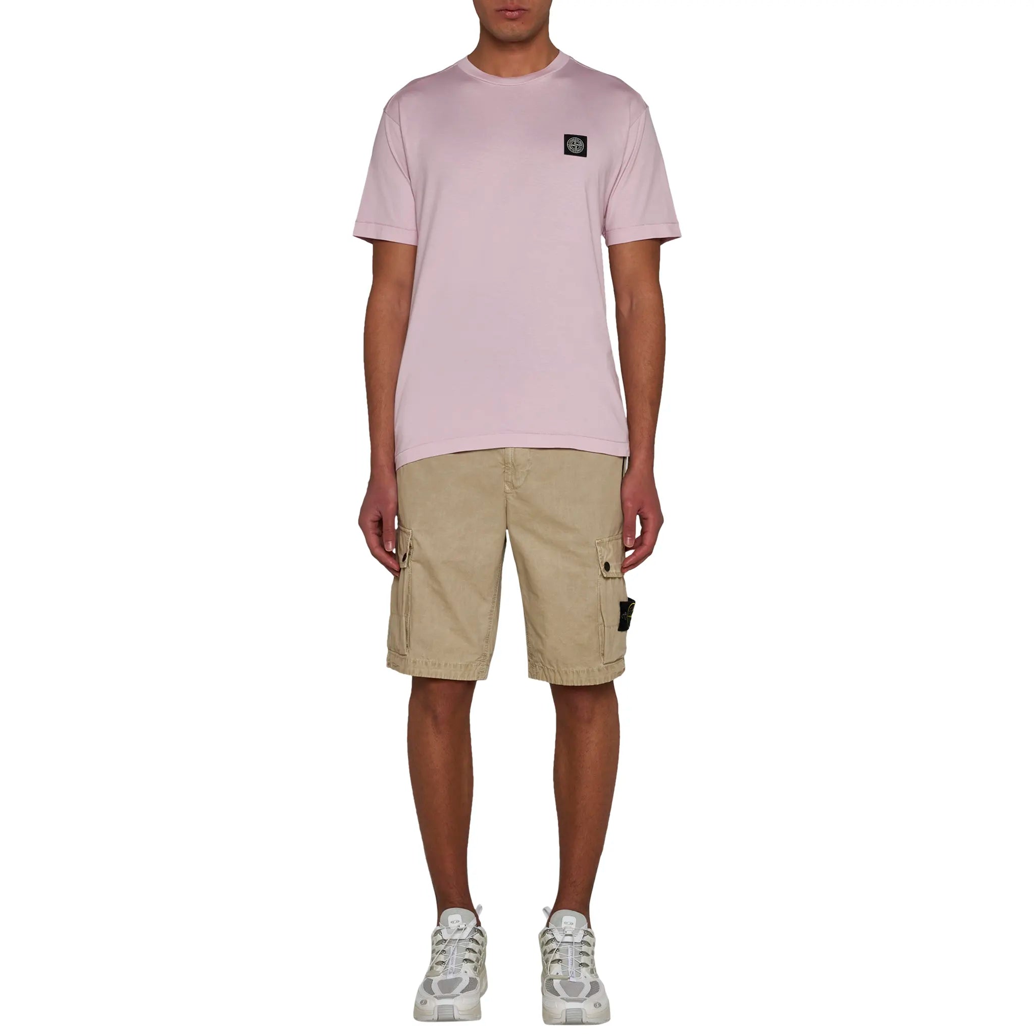 Model view of Stone Island Patch Logo Pink T Shirt 801524113