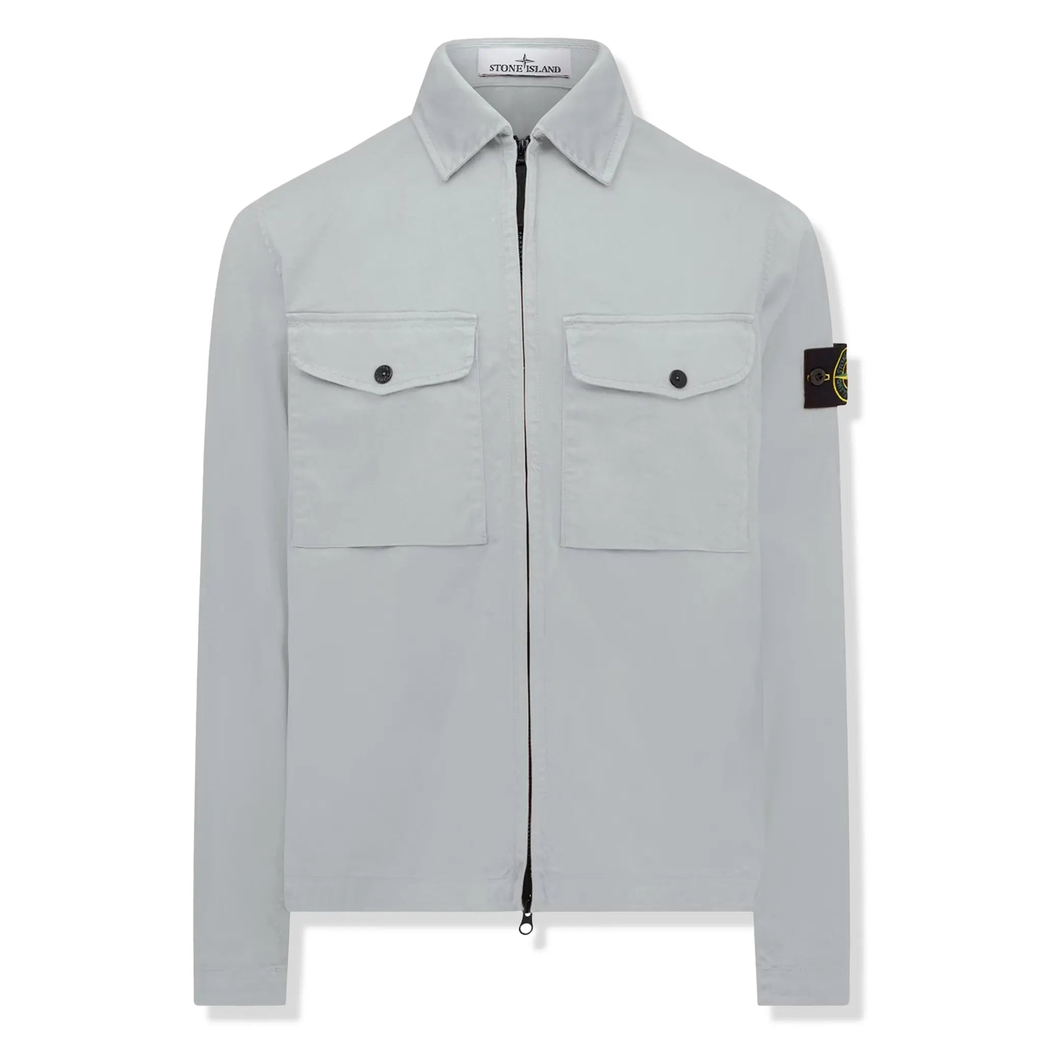 Front view of Stone Island Stretch Cotton Satin Off White Overshirt