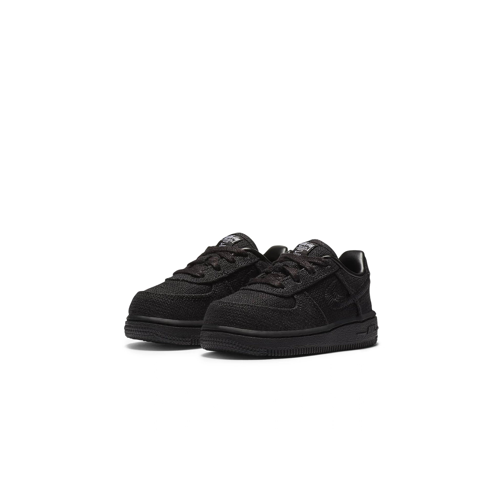 Front side view of Stussy x Nike Air Force 1 Low Black (TD) DC8306-001