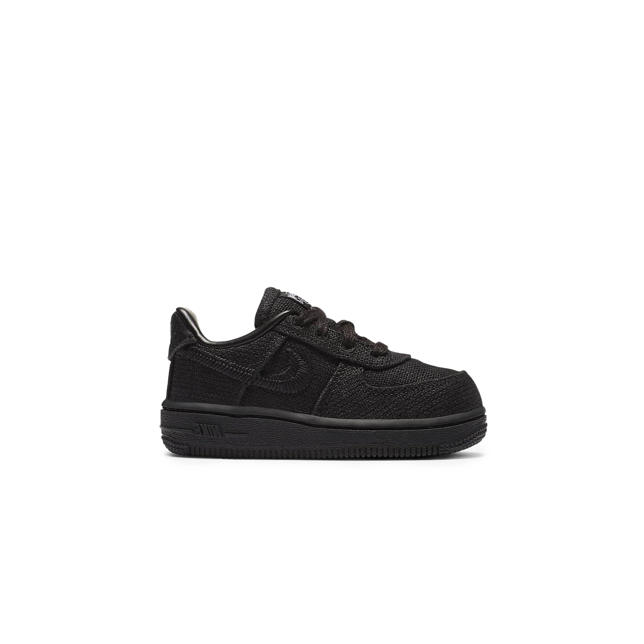 Side view of Stussy x Nike Air Force 1 Low Black (TD) DC8306-001