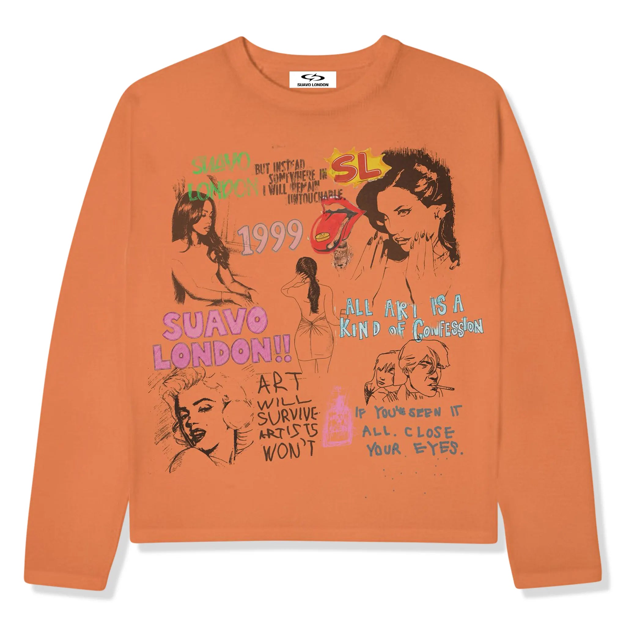 Front View of Suavo London Mirinda L/S Orange T-Shirt