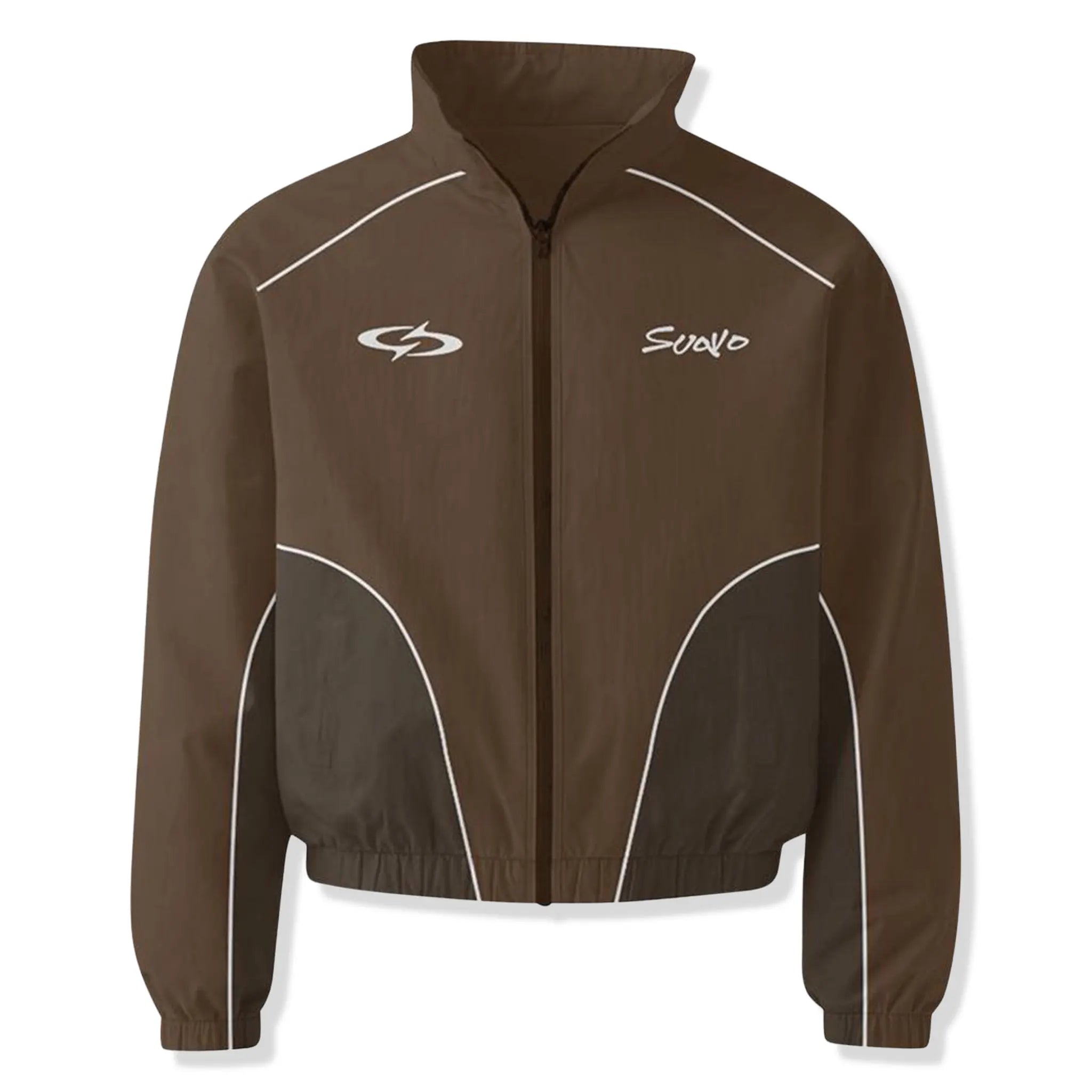 Front View of Suavo London Mocha Shuku Brown Track Jacket