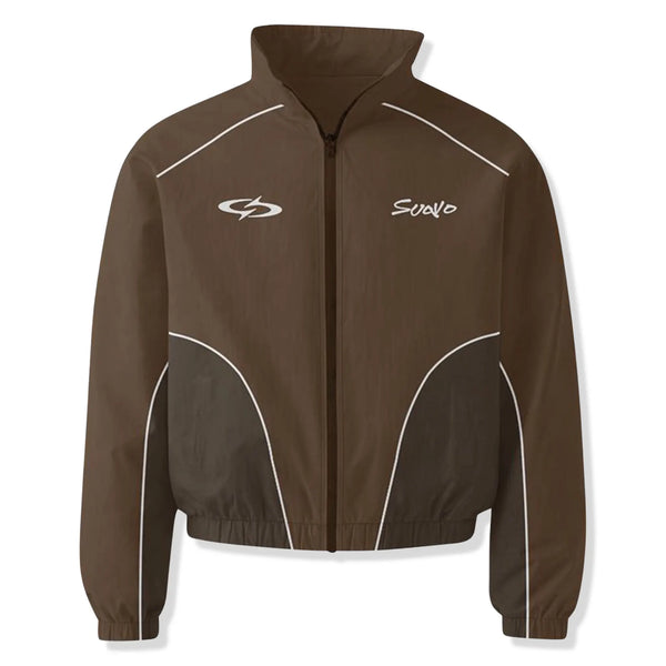 Front View of Suavo London Mocha Shuku Brown Track Jacket