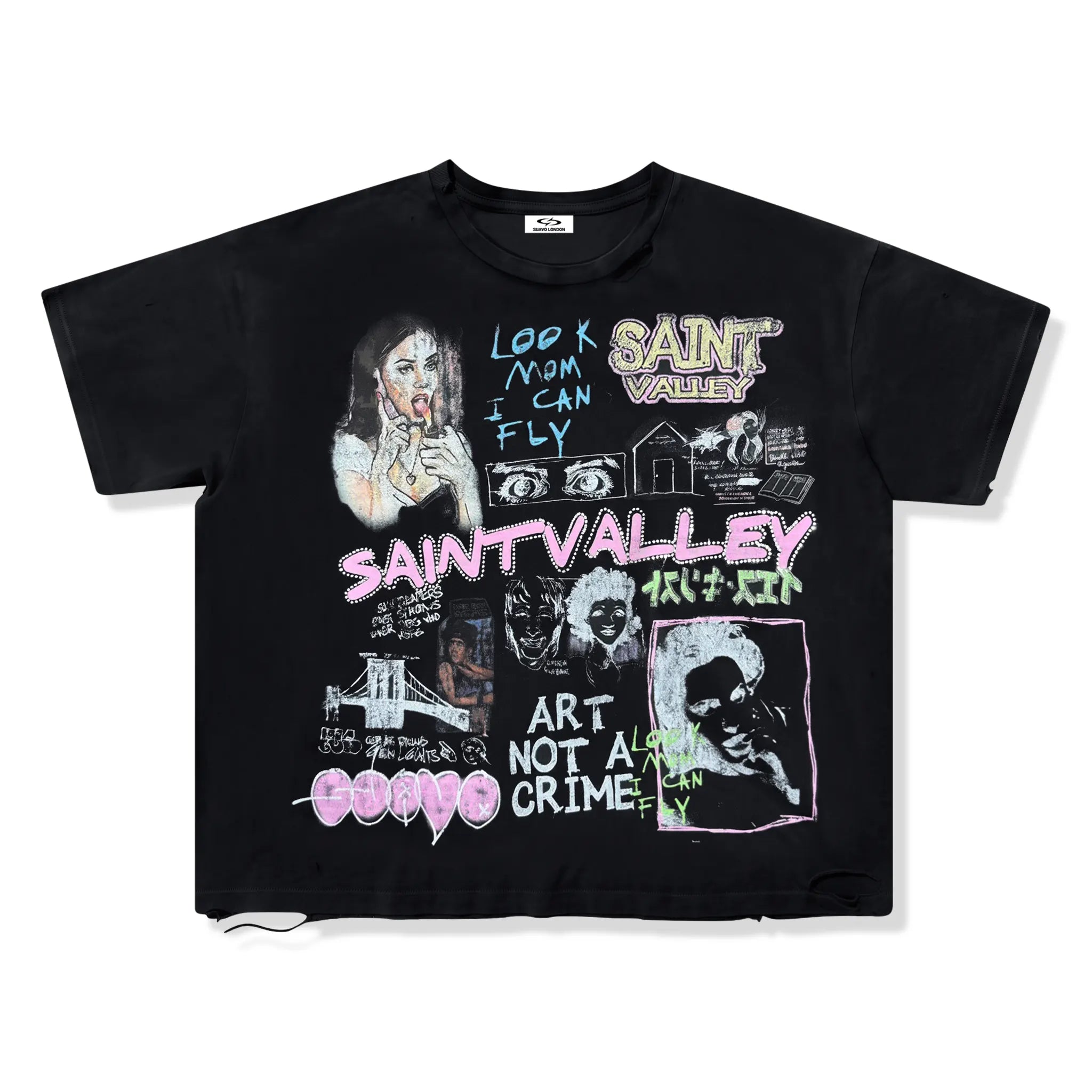 Front View of Suavo London Mom I Can Fly Black T-Shirt
