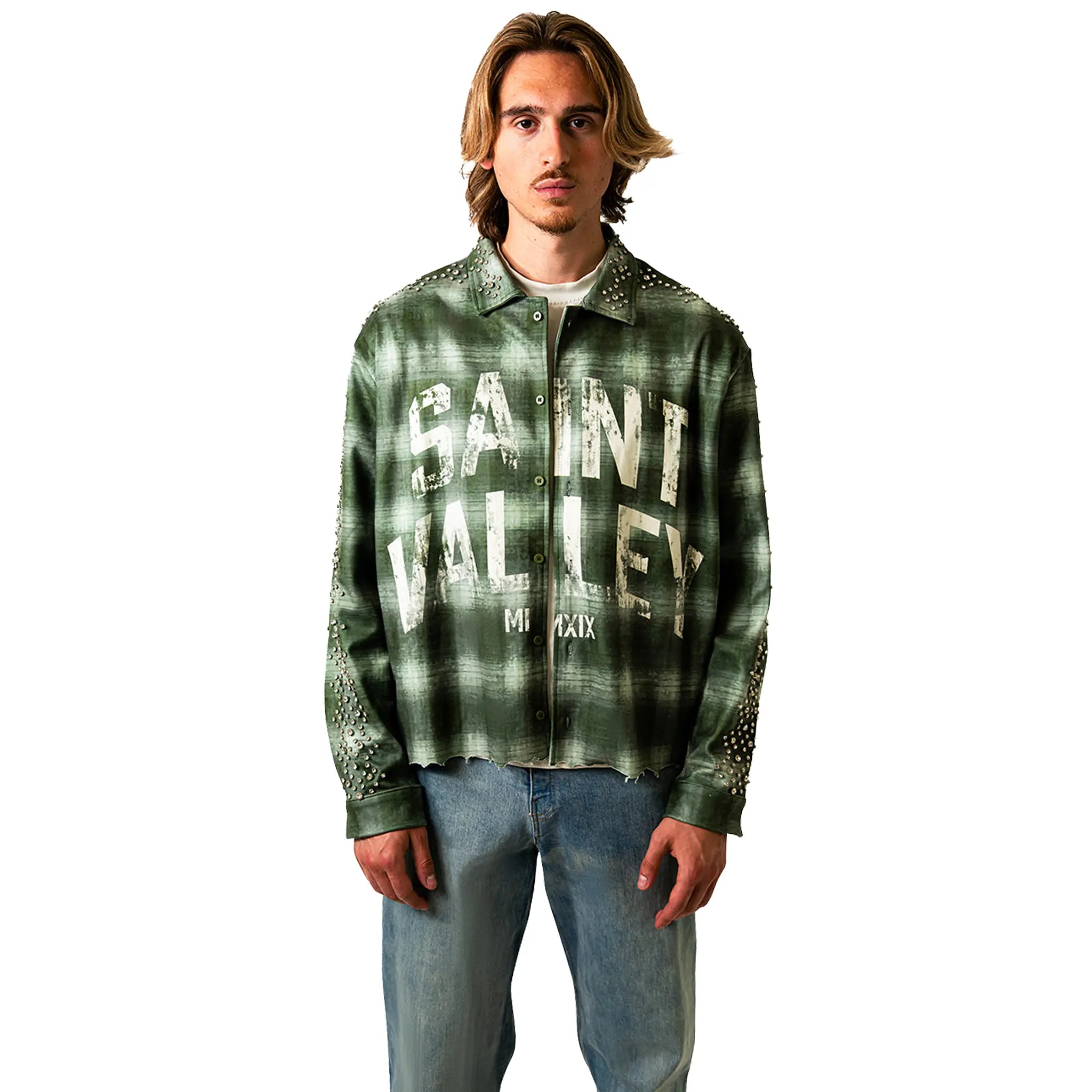 Front View of Suavo London Saint Valley Green Flannel Shirt