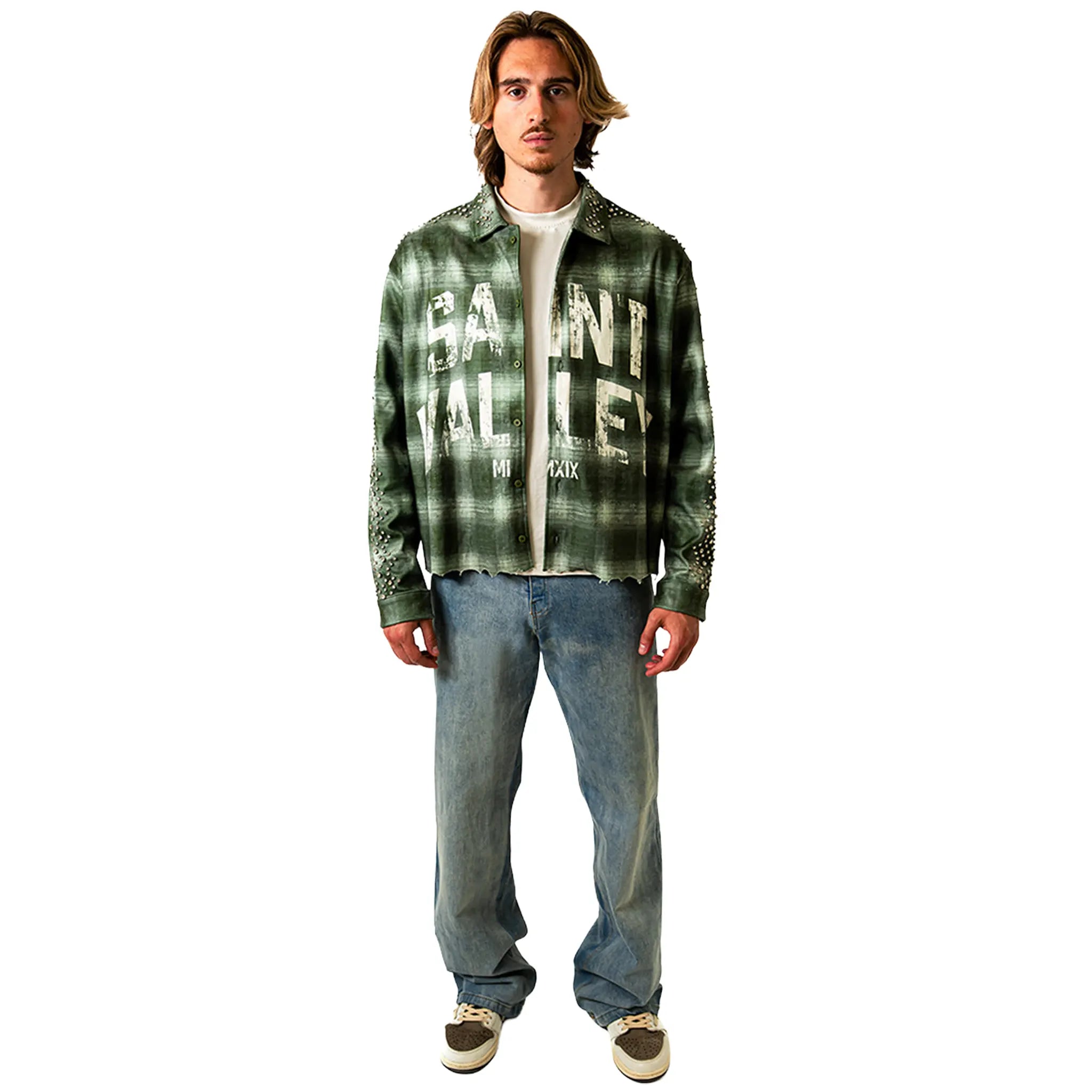 Model View of Suavo London Saint Valley Green Flannel Shirt