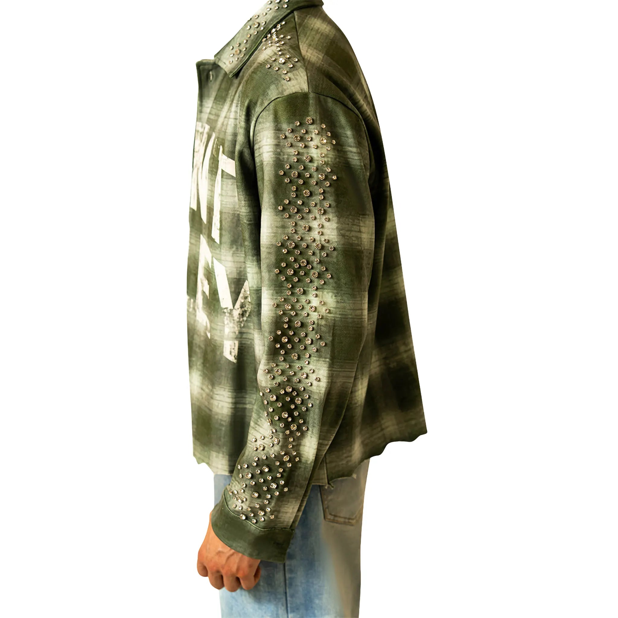 Side View of Suavo London Saint Valley Green Flannel Shirt