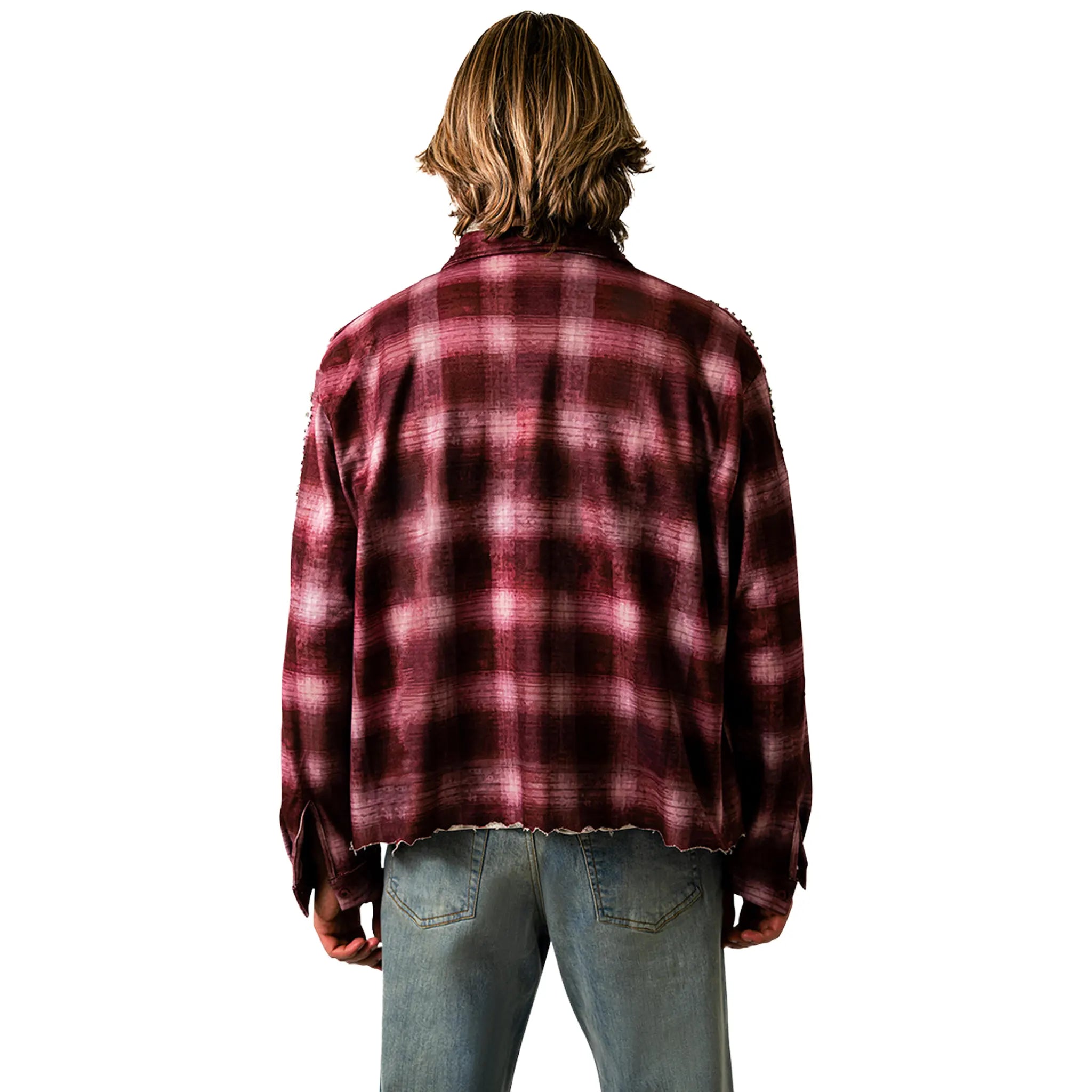 Back View of Suavo London Saint Valley Maroon Flannel Shirt