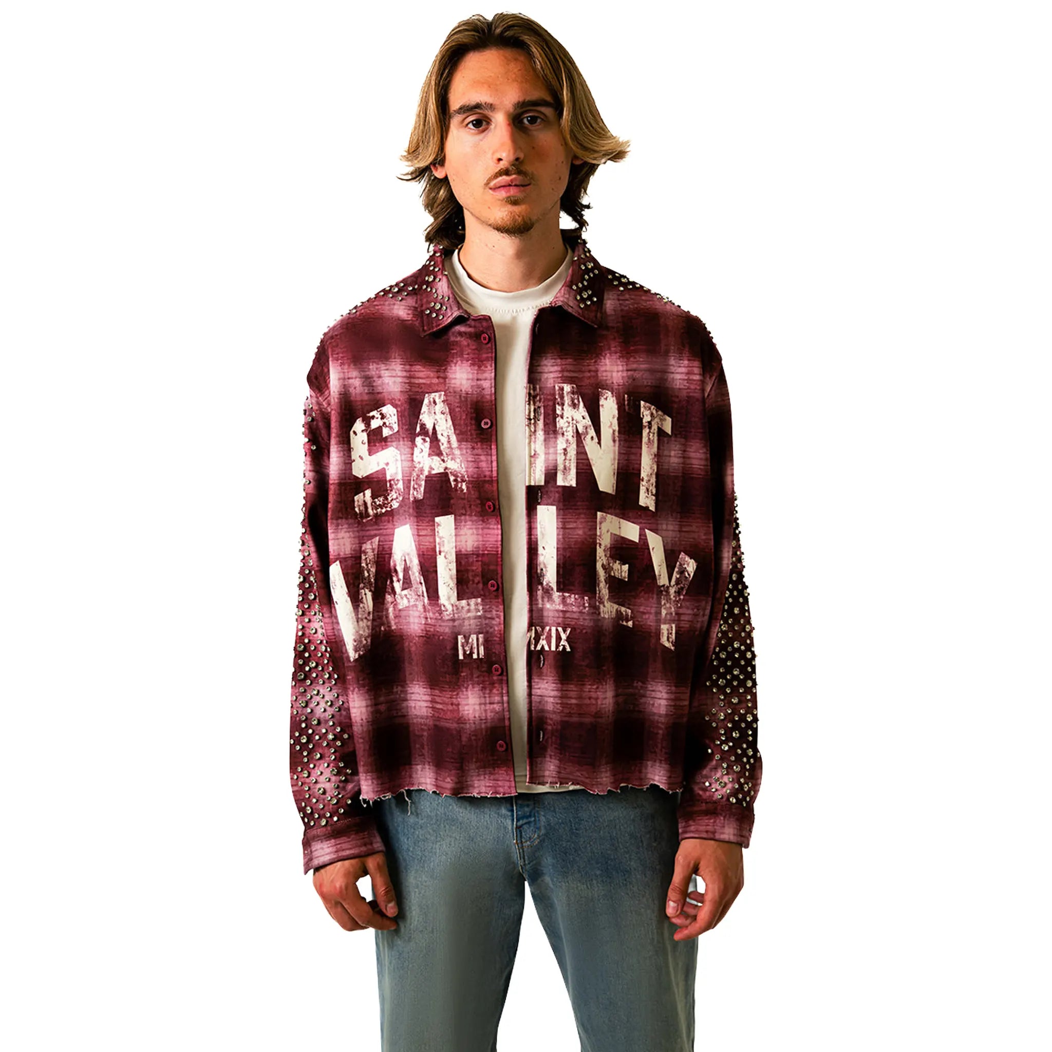 Front View of Suavo London Saint Valley Maroon Flannel Shirt