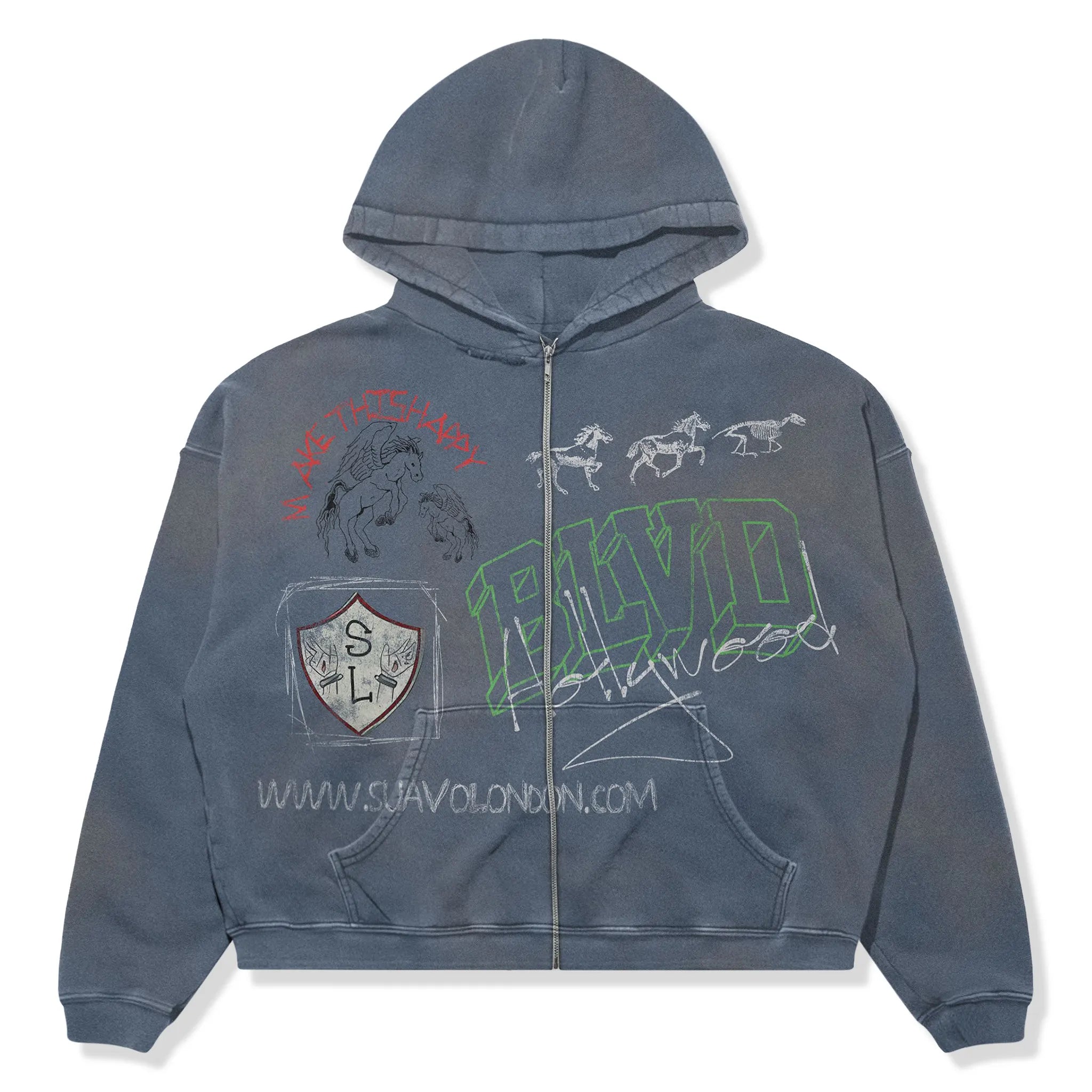 Suavo London Salt Lake Washed Blue Hoodie