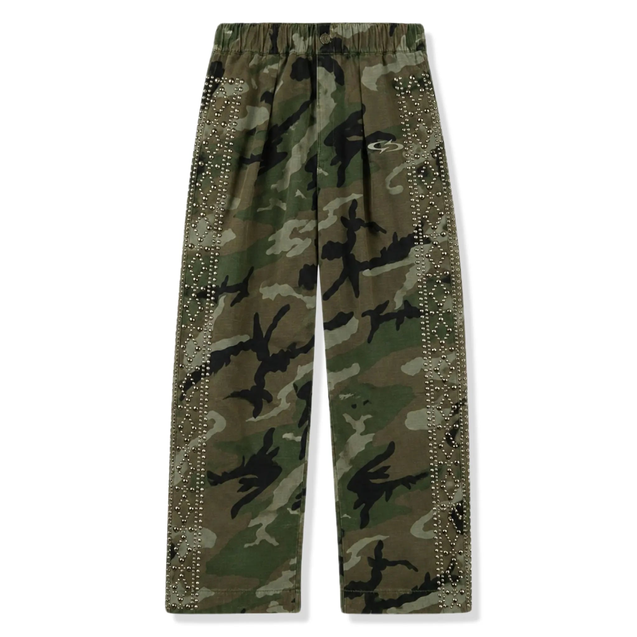 Front View of Suavo London Stud Pleated Camo Trousers