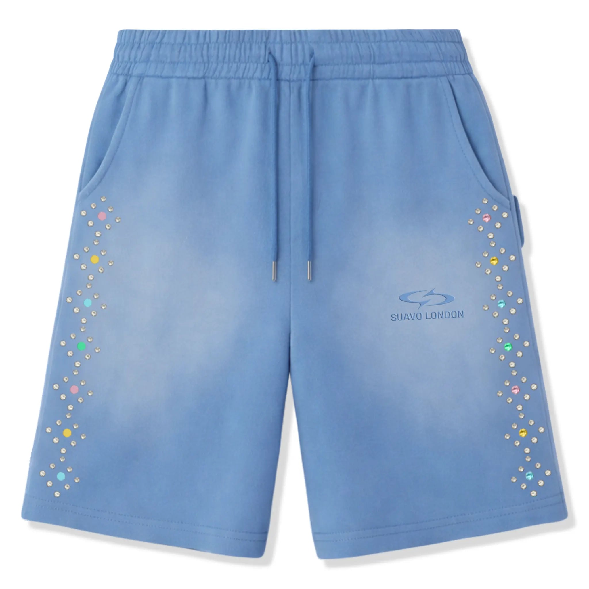 Front View of Suavo London Sudded Blue Shorts