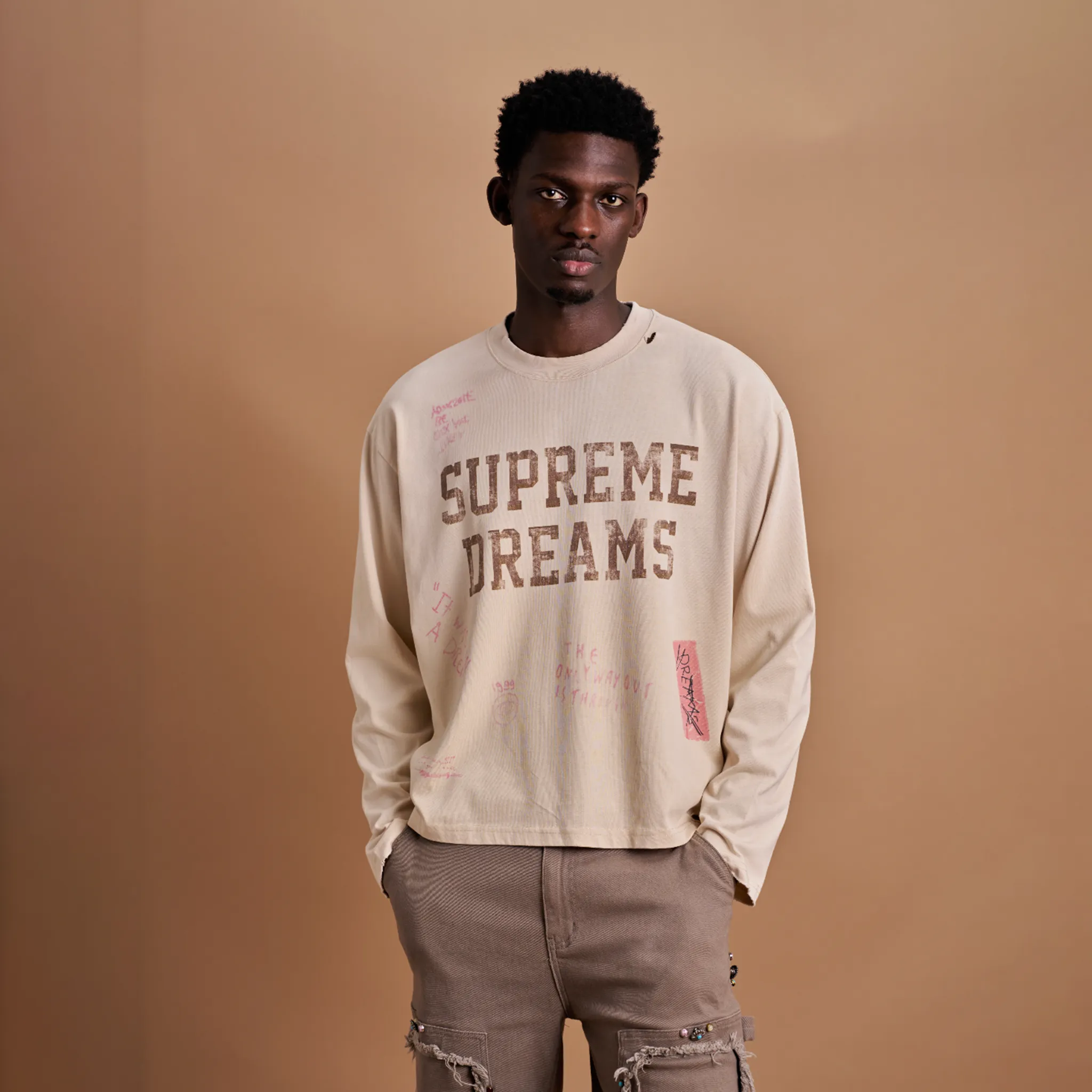 Front View of Suavo London Supreme Dreams L/S Cream T-Shirt