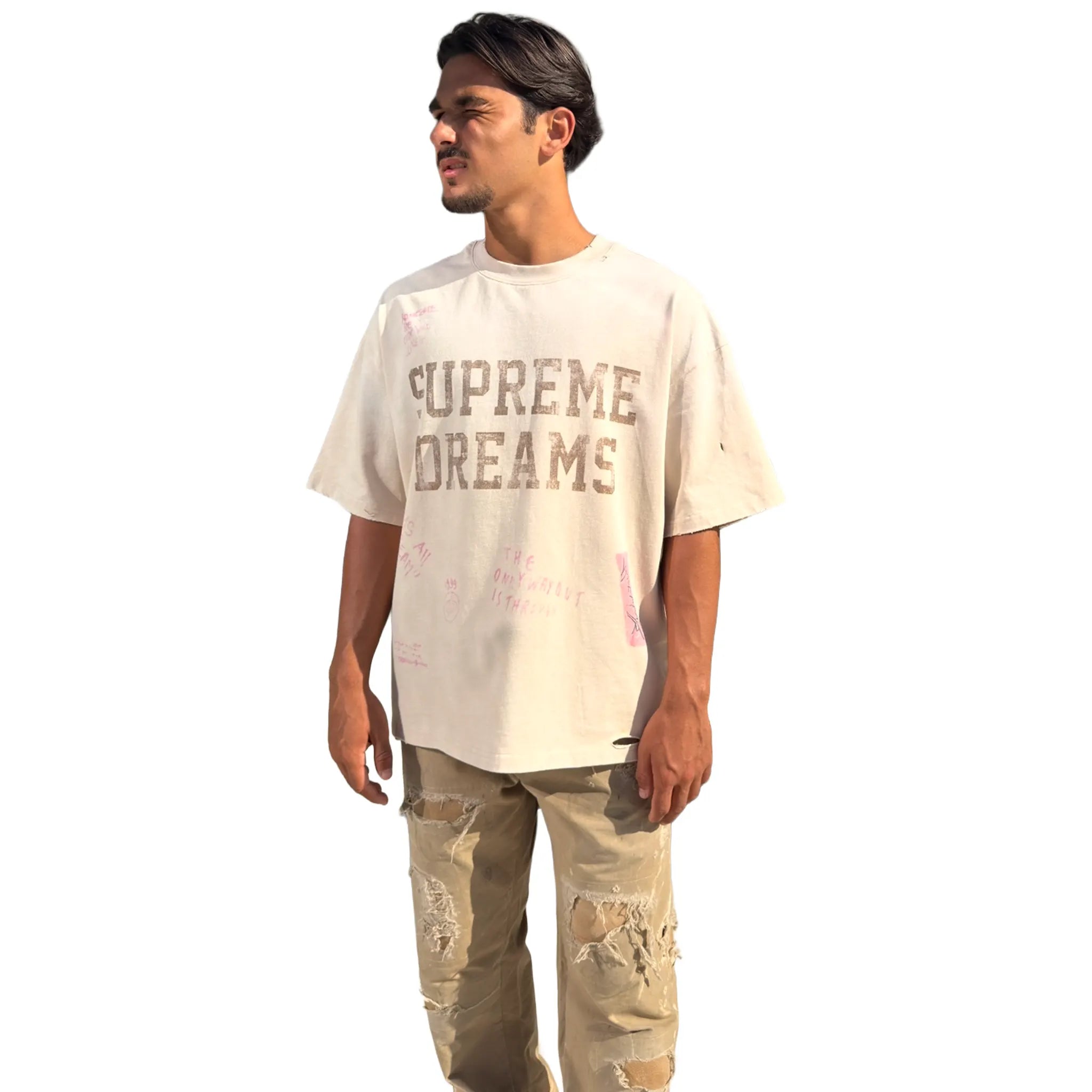 Front View of Suavo London Supreme Dreams Washed White T-Shirt