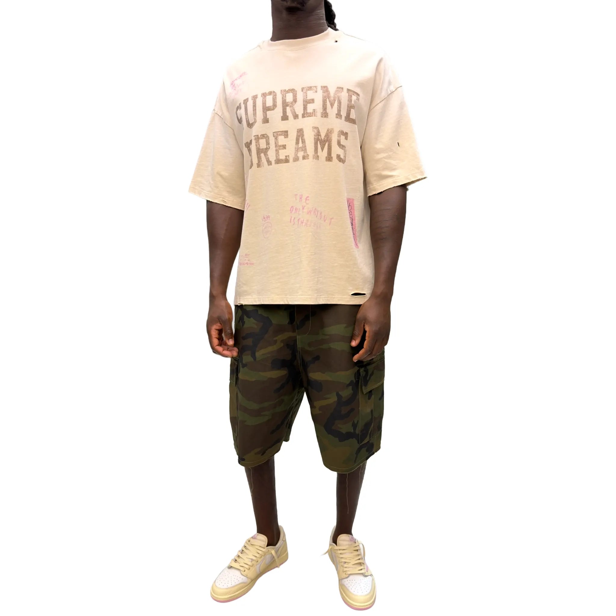 Front View of Suavo London Supreme Dreams Washed White T-Shirt