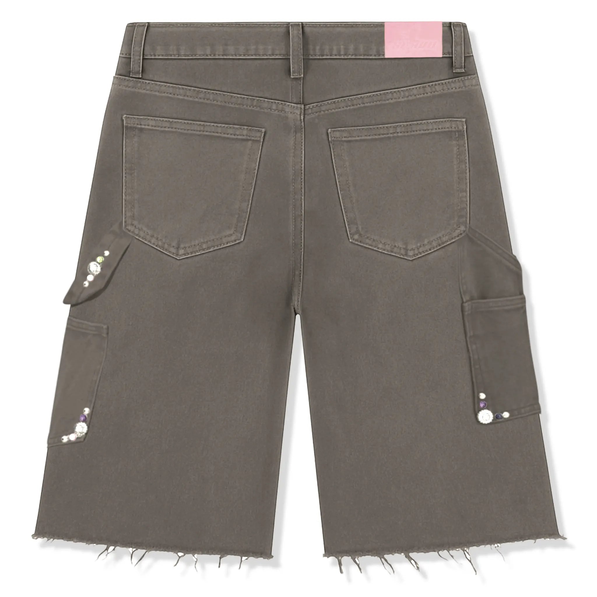 Back View of Suavo London Utility Sage Green Denim Shorts