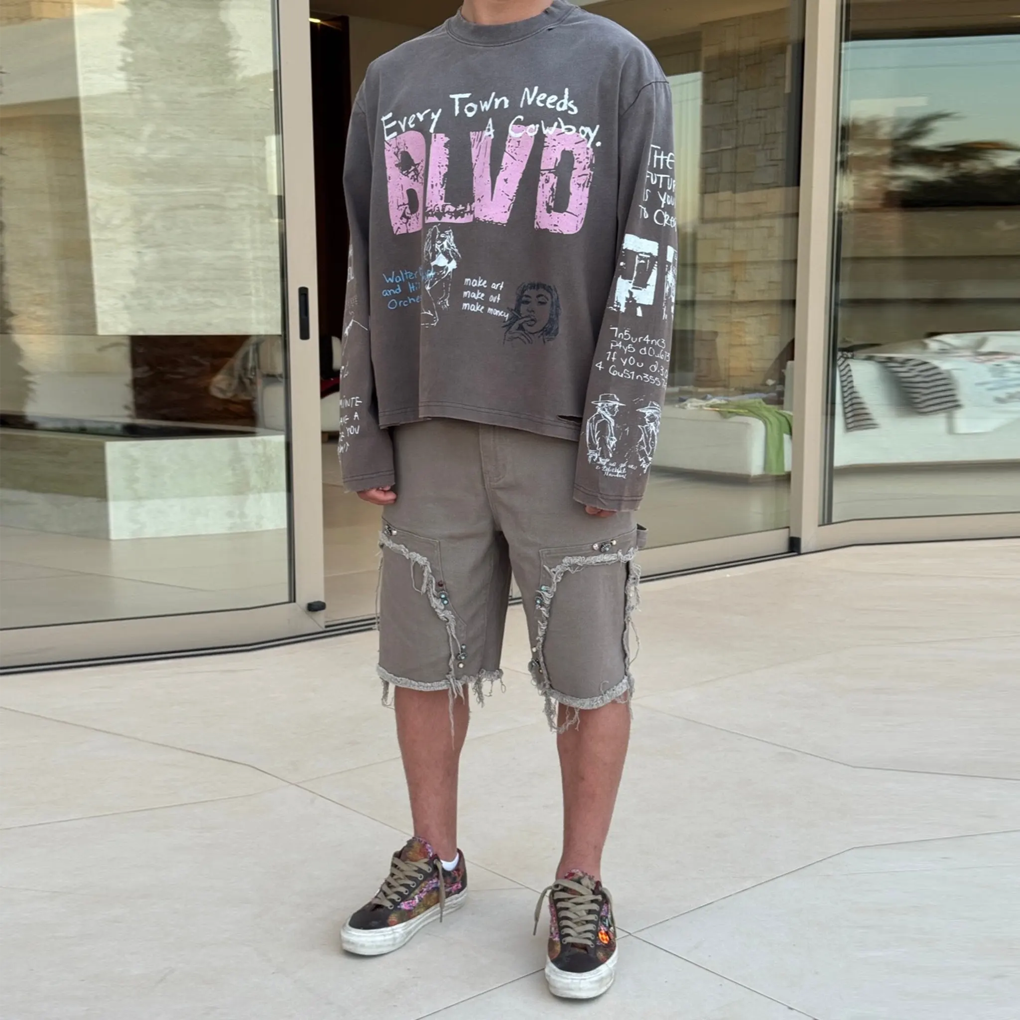 Front Side View of Suavo London Utility Sage Green Denim Shorts