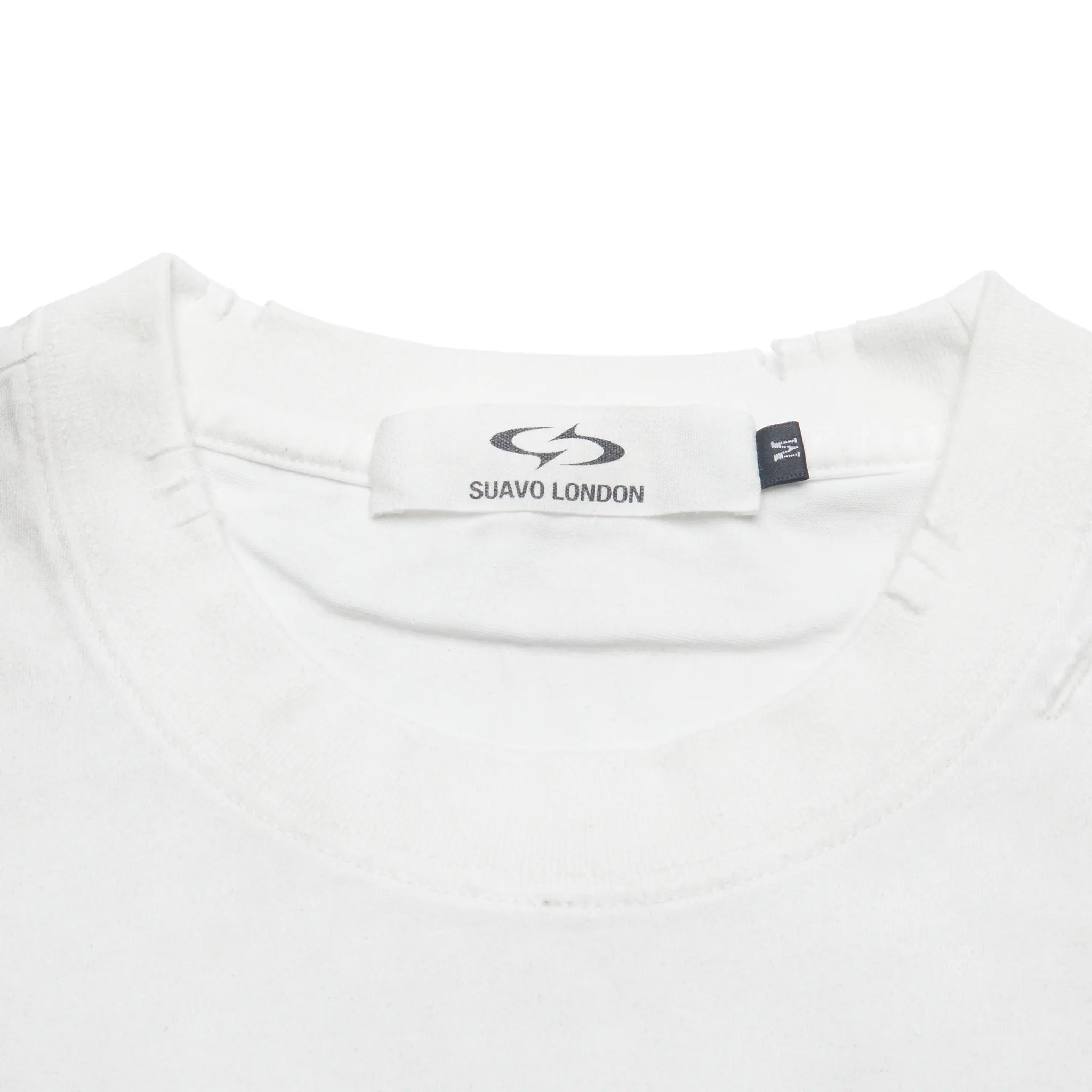 Neck View of Suavo London Valley Hills Dirt Washed White T-Shirt