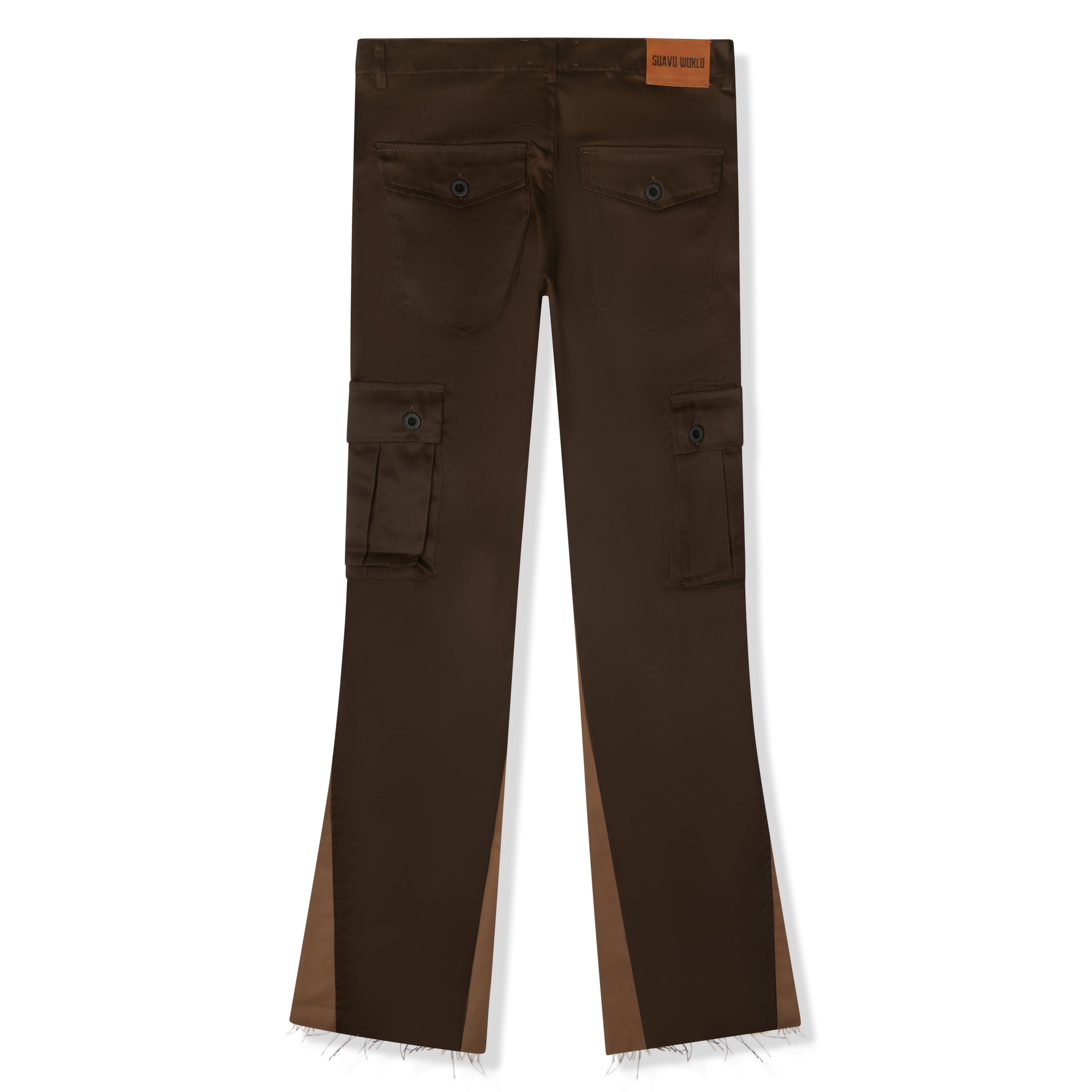 Back view of Suavo World Cargo Flare Trousers Brown