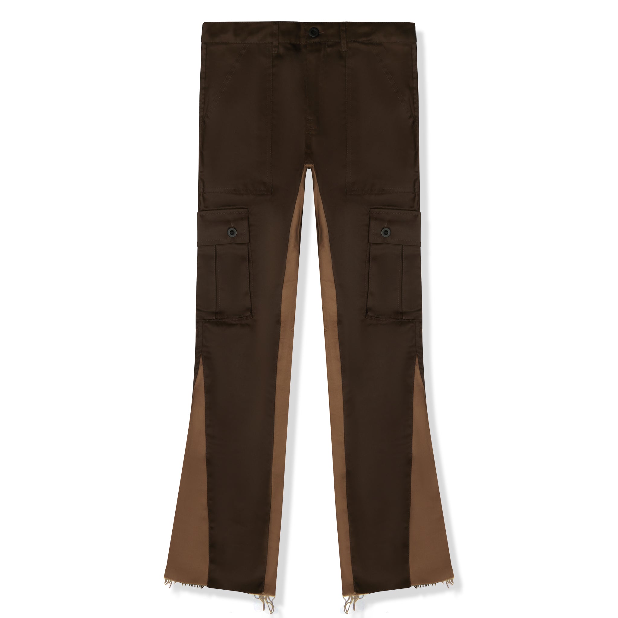 Front view of Suavo World Cargo Flare Trousers Brown