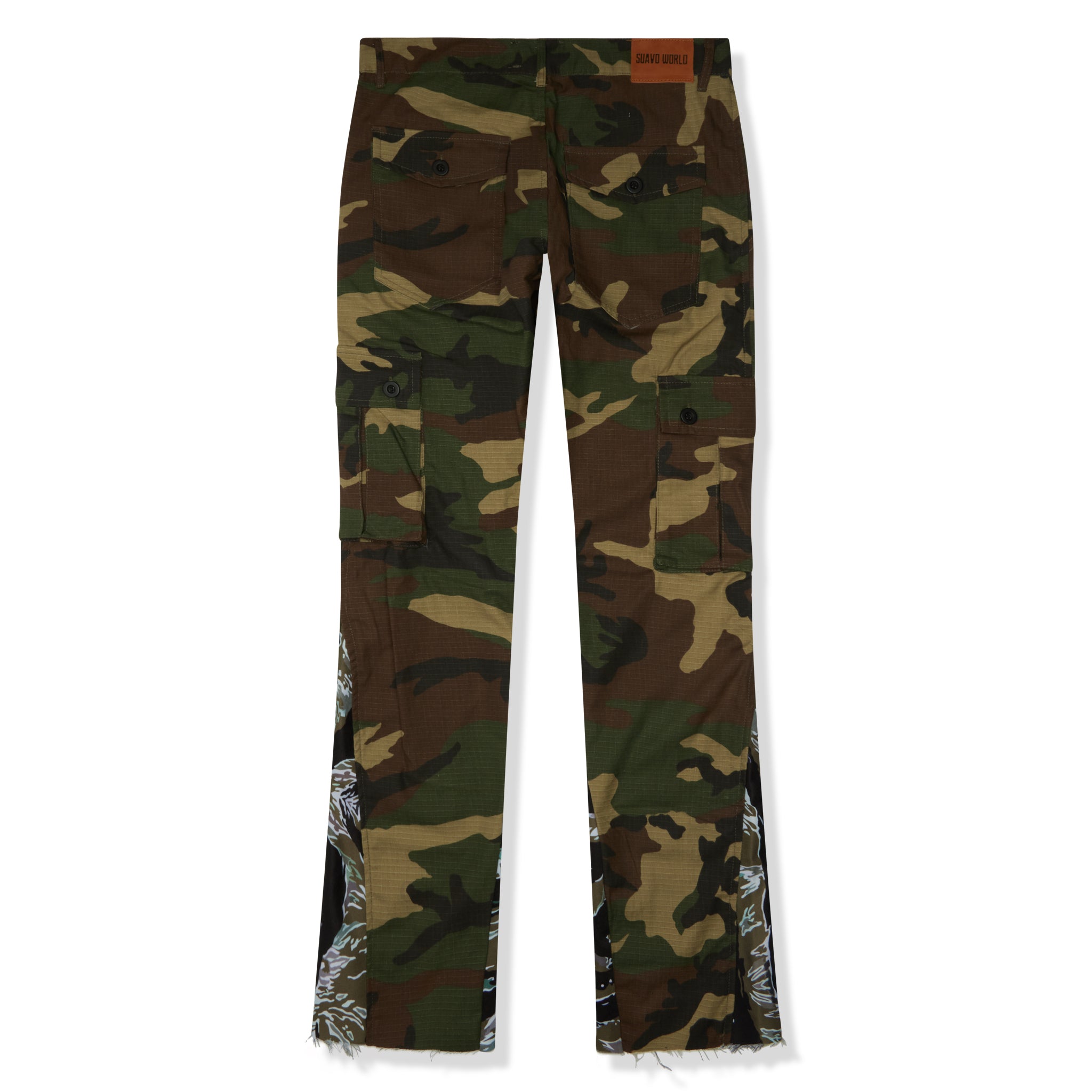 Back view of Suavo World Cargo Flare Trousers Camo