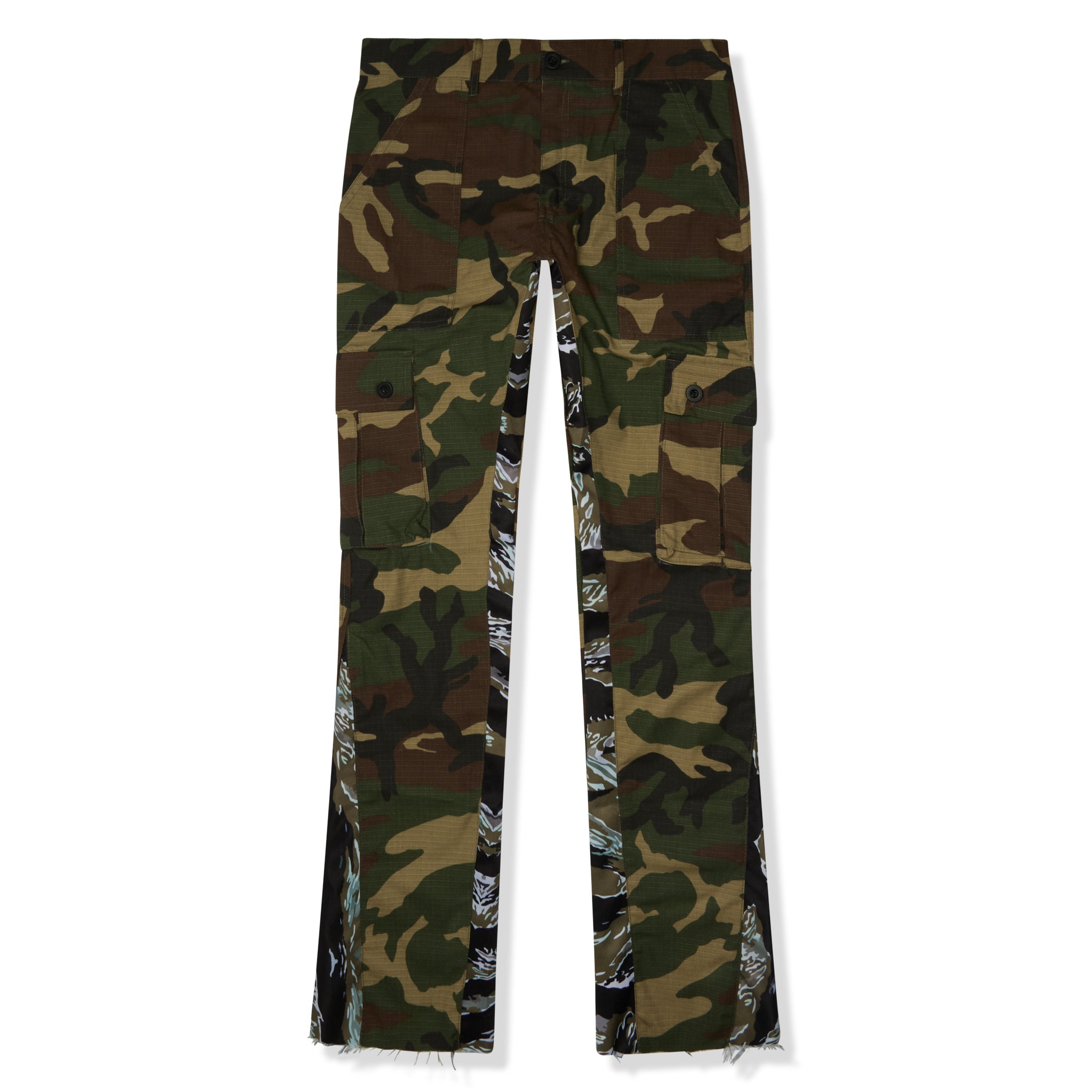 Front view of Suavo World Cargo Flare Trousers Camo
