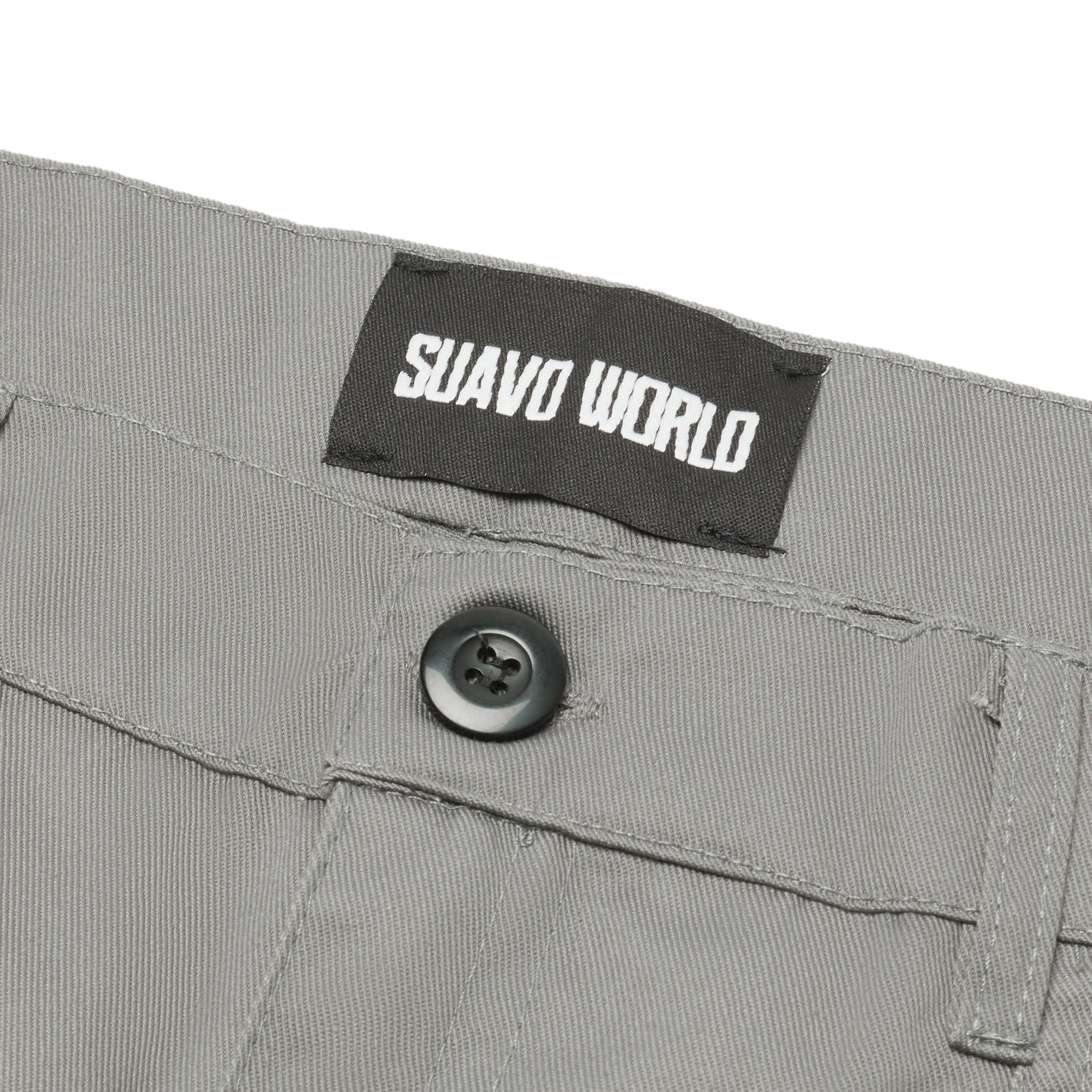Label view of Suavo World Cargo Flare Trousers Grey