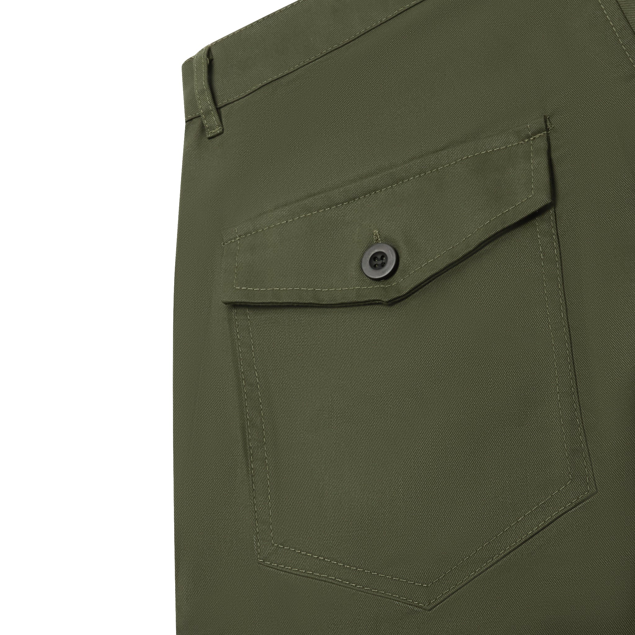 Back pocket view of Suavo World Cargo Flare Trousers Khaki