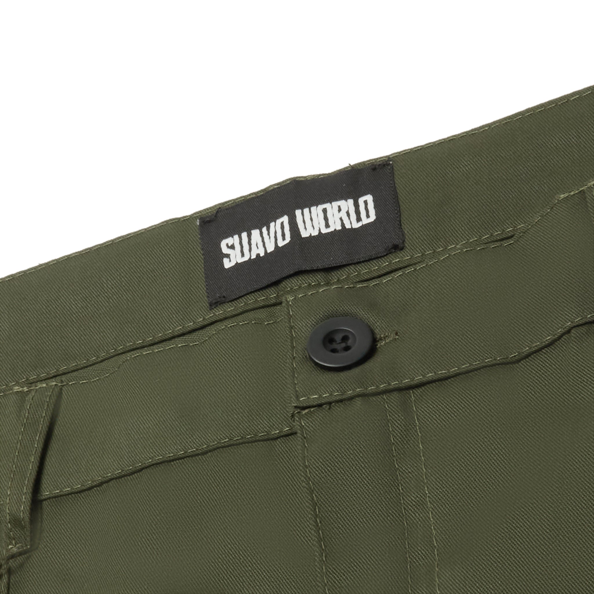 Tag view of Suavo World Cargo Flare Trousers Khaki