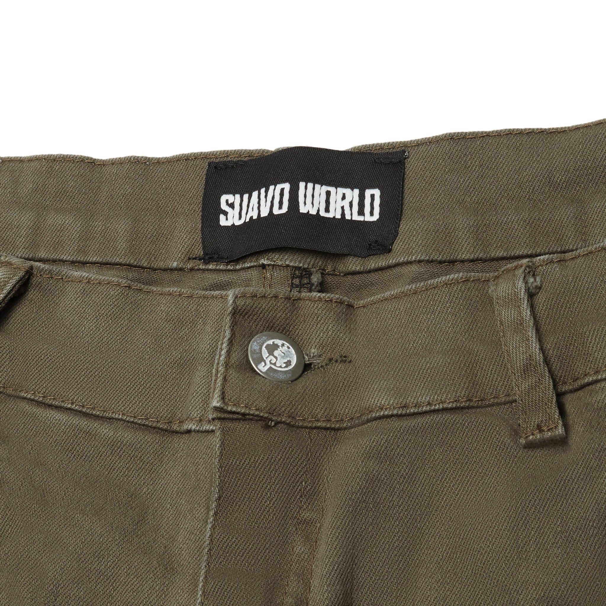 Label view of Suavo World Flare Denim Khaki