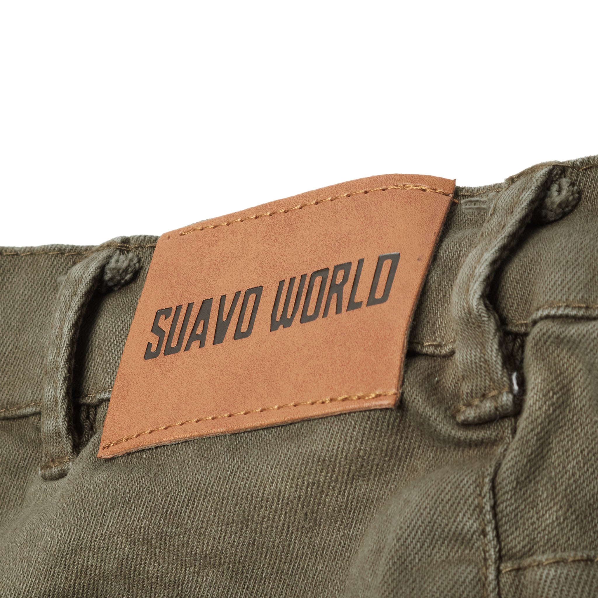 Logo view of Suavo World Flare Denim Khaki