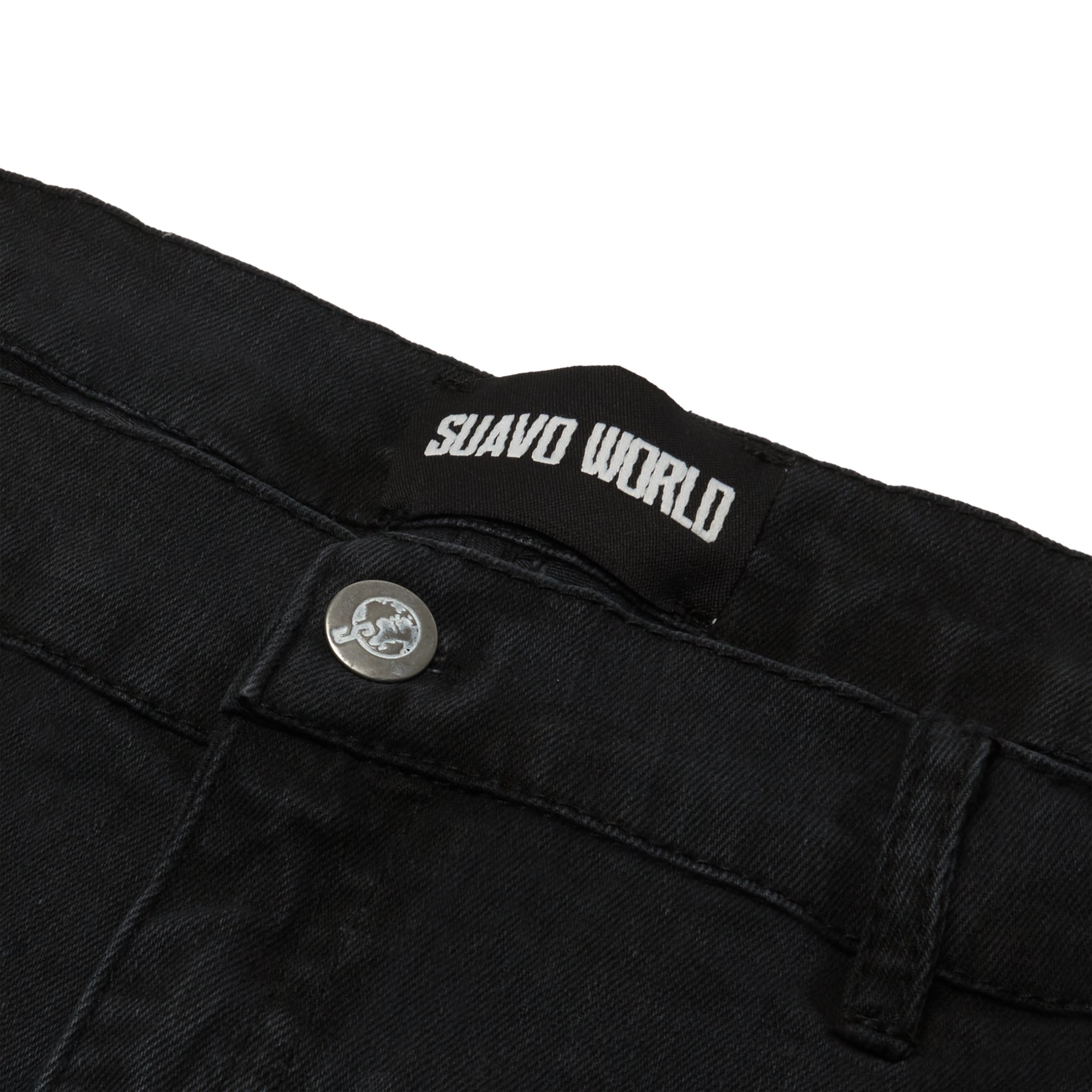 Tag view of Suavo World Flare Denim Washed Black