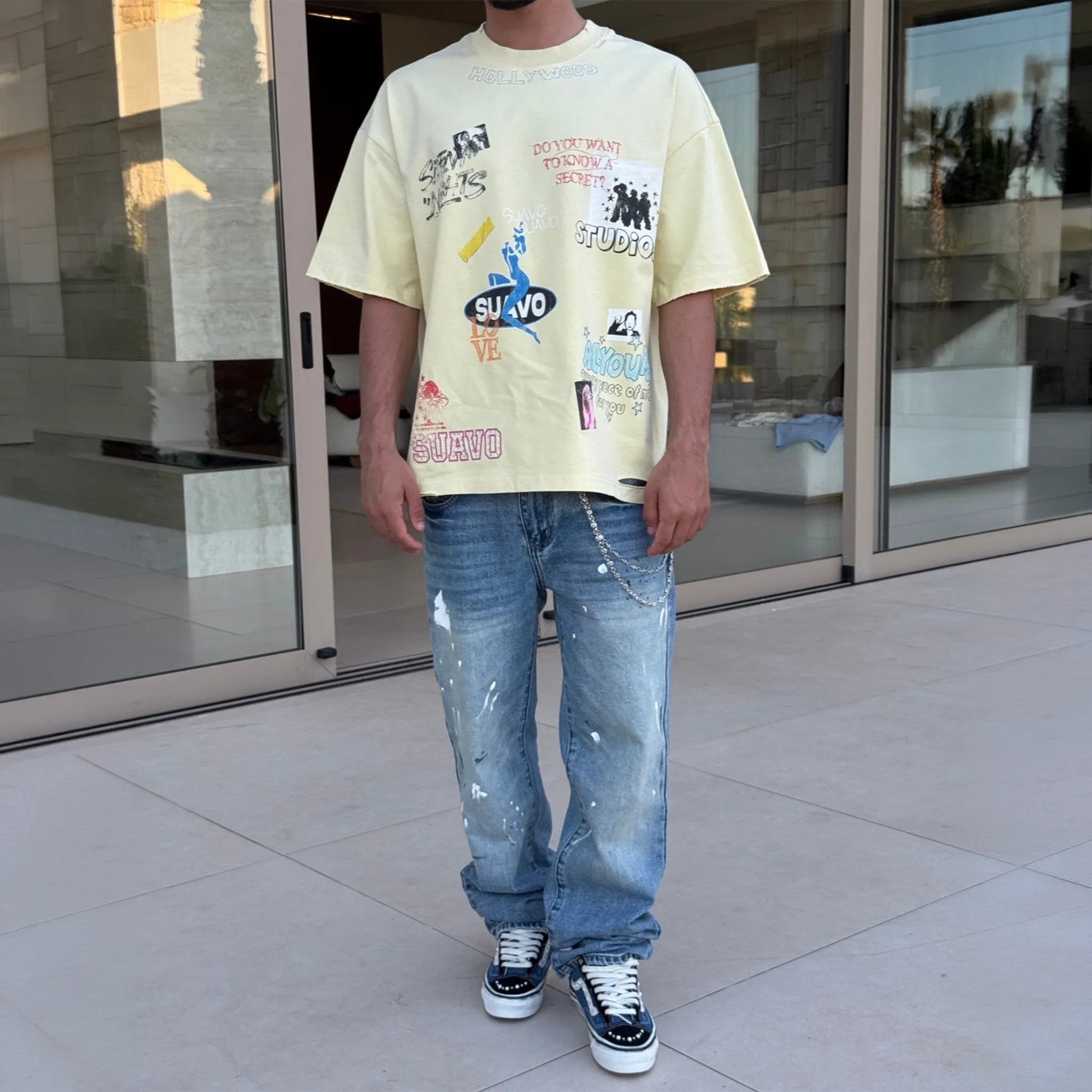 Front View of Suavo World Silent Nights Yellow T-Shirt