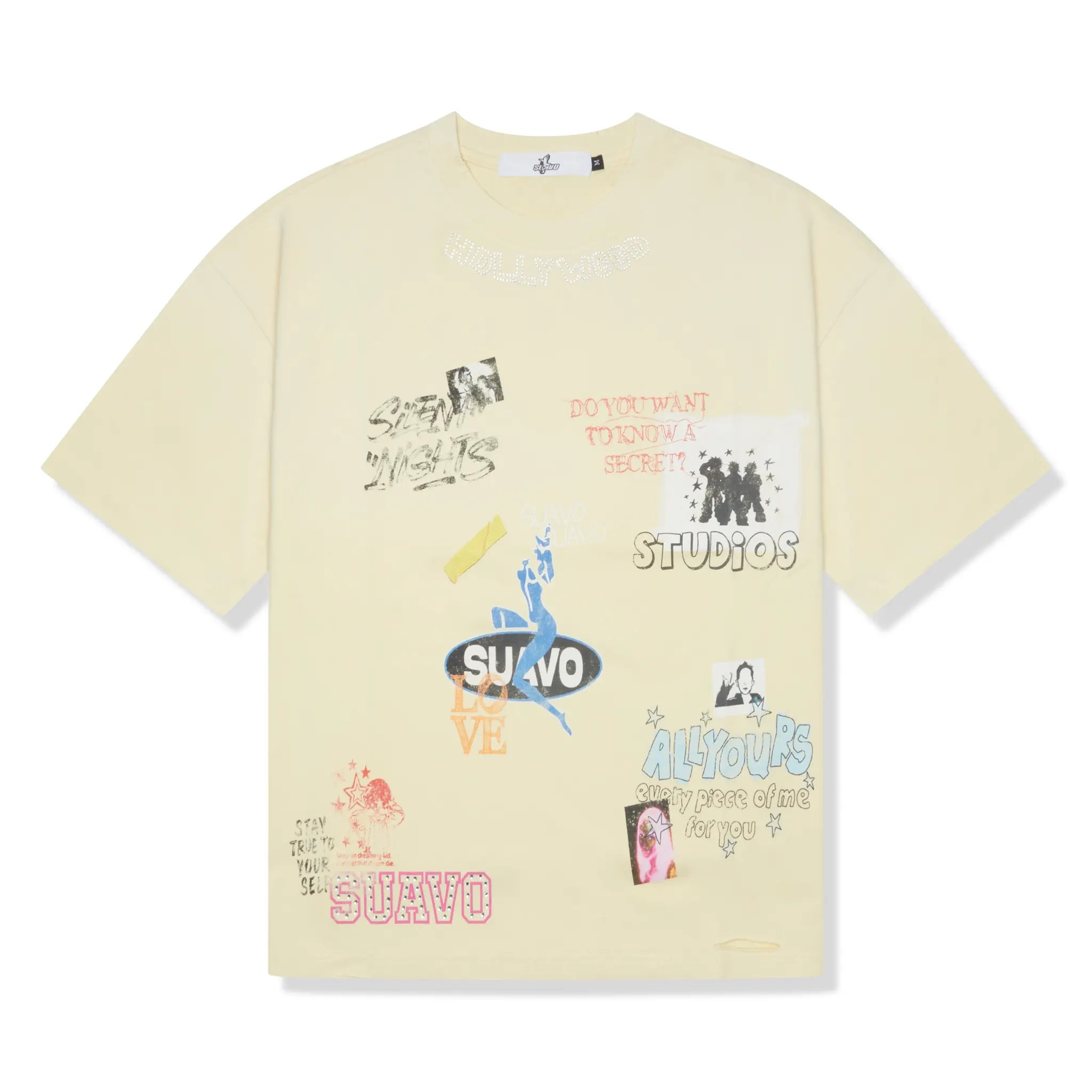 Front View of Suavo World Silent Nights Yellow T-Shirt