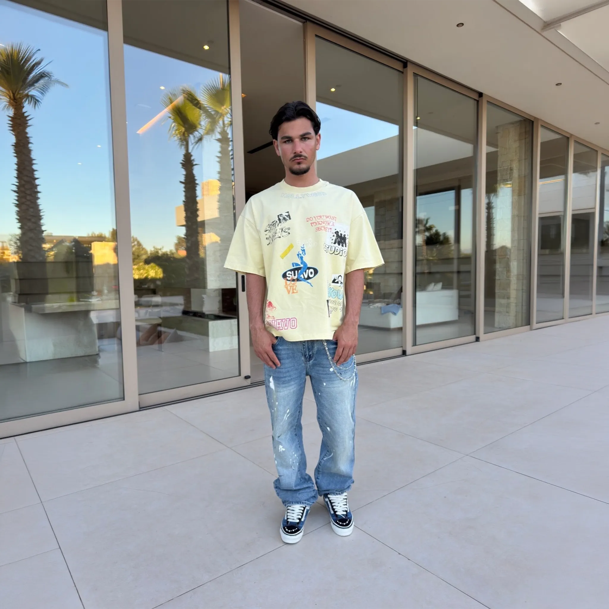Front View of Suavo World Silent Nights Yellow T-Shirt