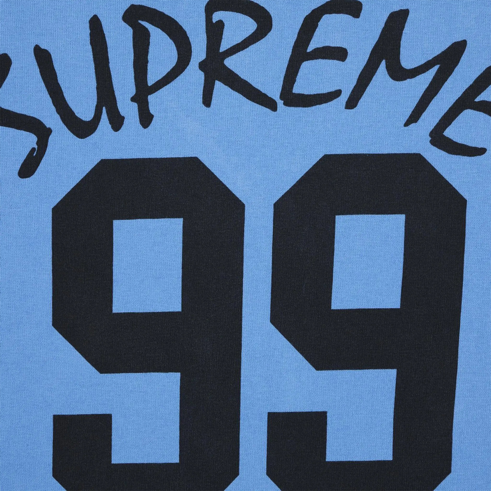 Detail view of Supreme 99 L/S Blue Football T Shirt SS24KN53