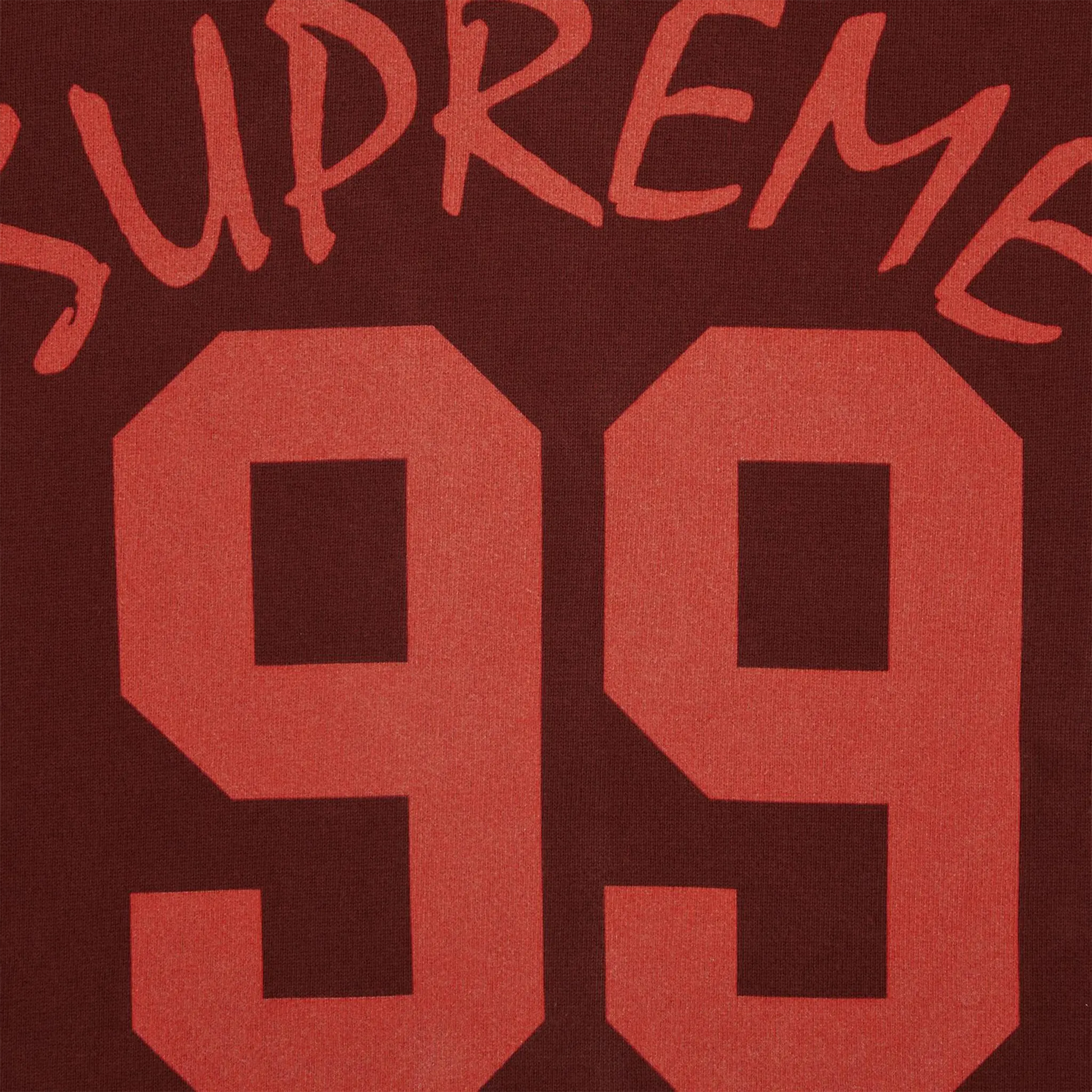 Detail view of Supreme 99 L/S Maroon Football T Shirt