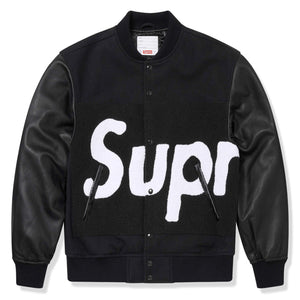 Supreme Big Logo Chenile Black Varsity Jacket
