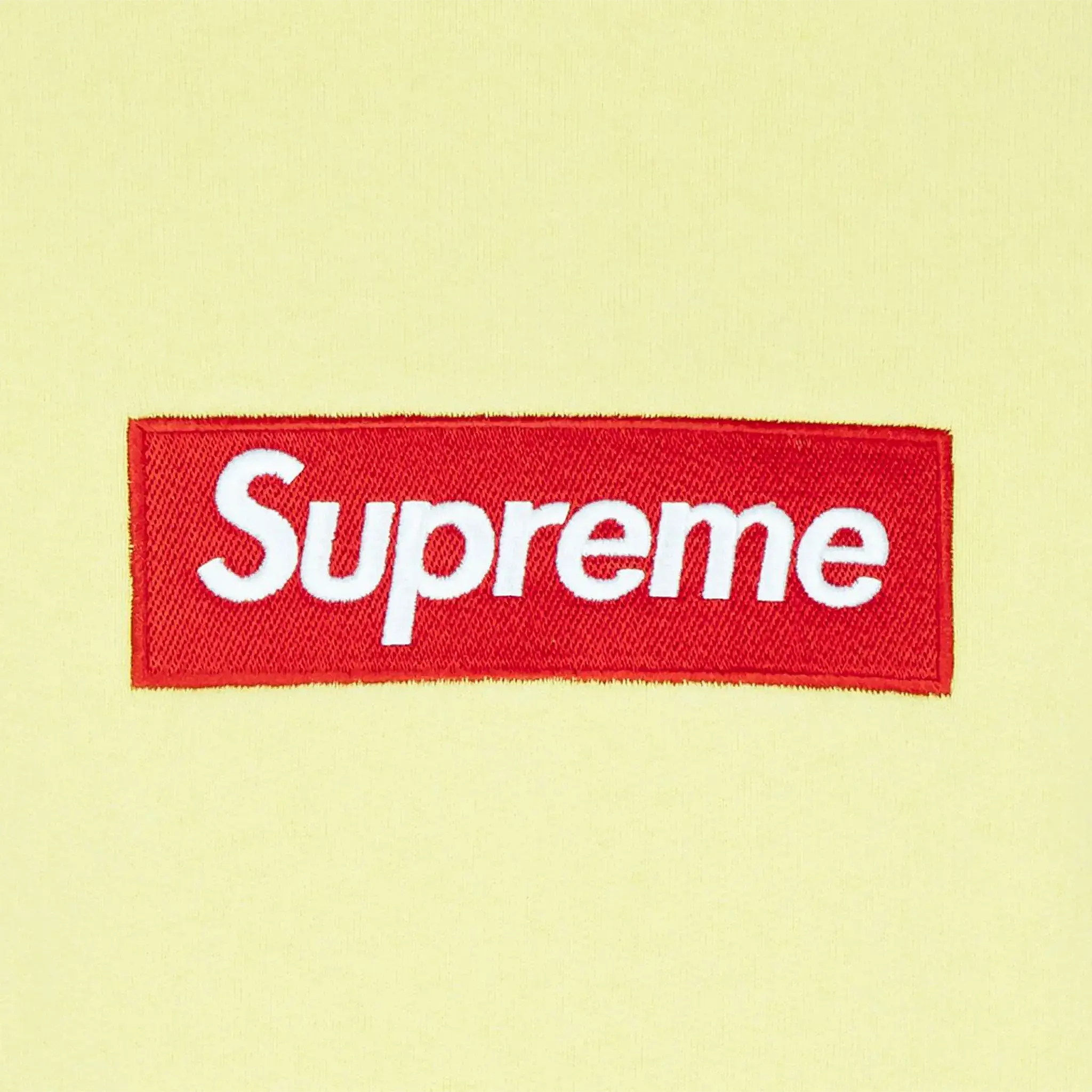 Logo view of Supreme Box Logo Pale Yellow Sweatshirt (FW22) SU12495