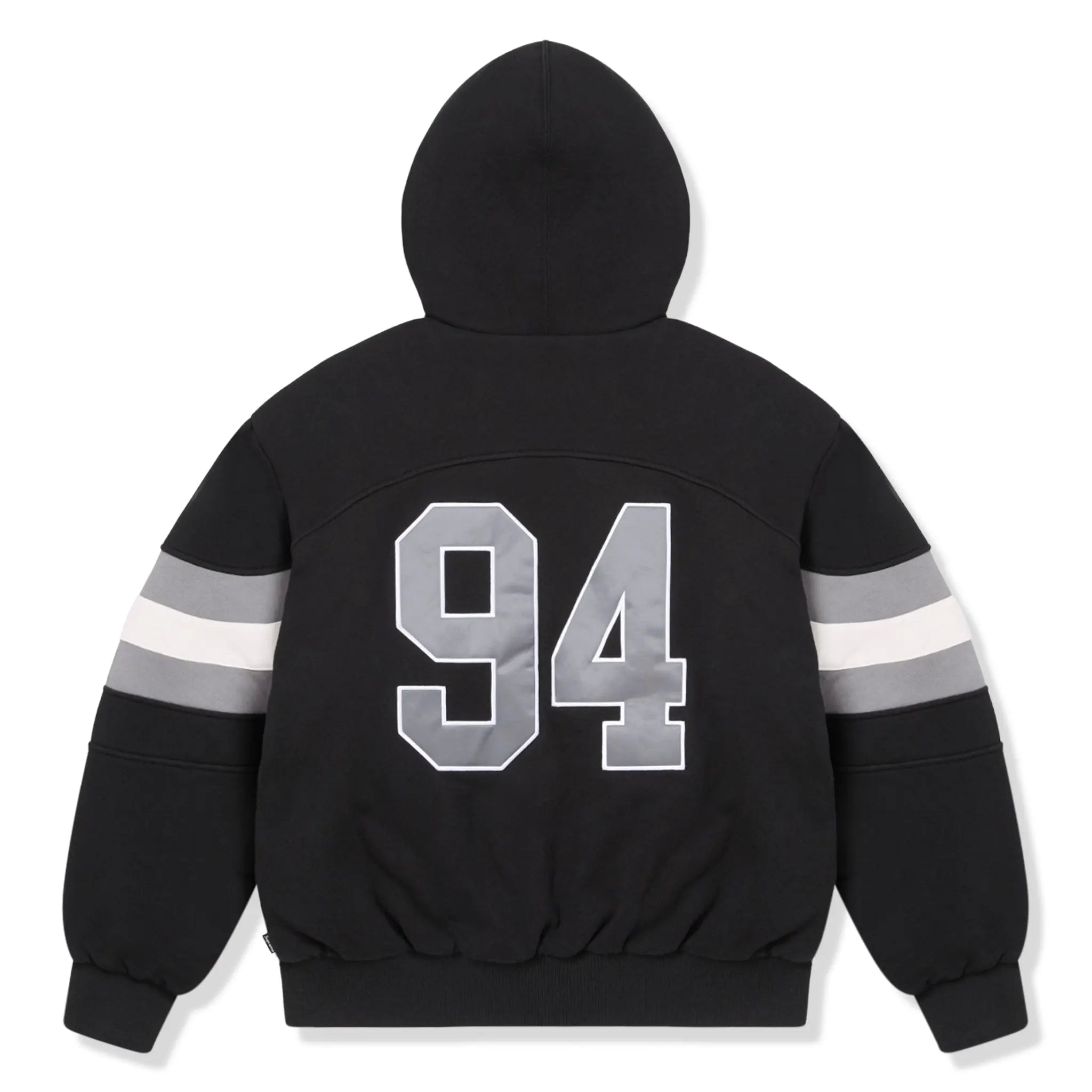 Back View of Supreme Filled Black Zip-Up Hooded Jacket