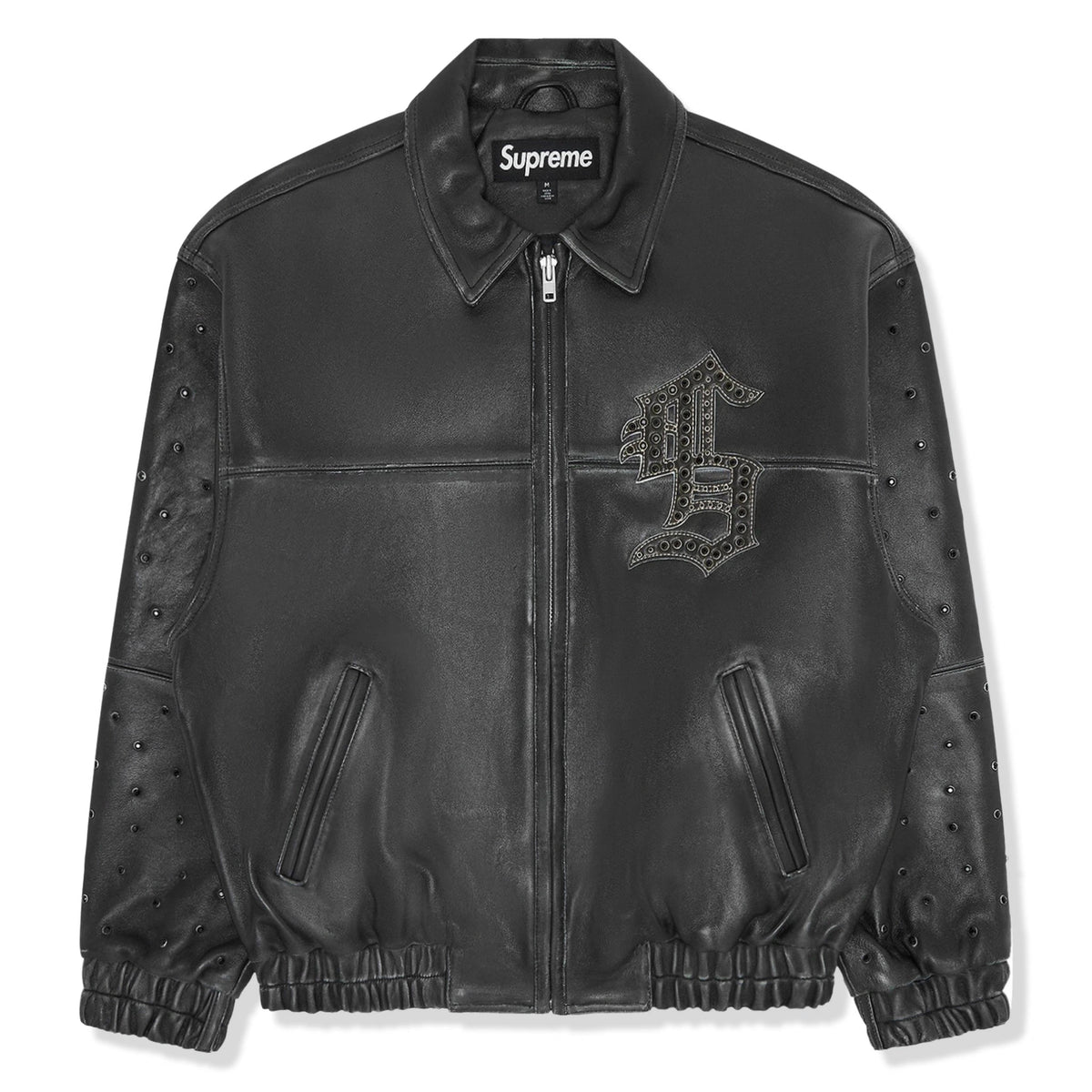 Supreme Gem Studded Black Leather Jacket | SS24J25 BLACK Supreme Gem Studded Black Leather Jacket | SS24J25 BLACK
