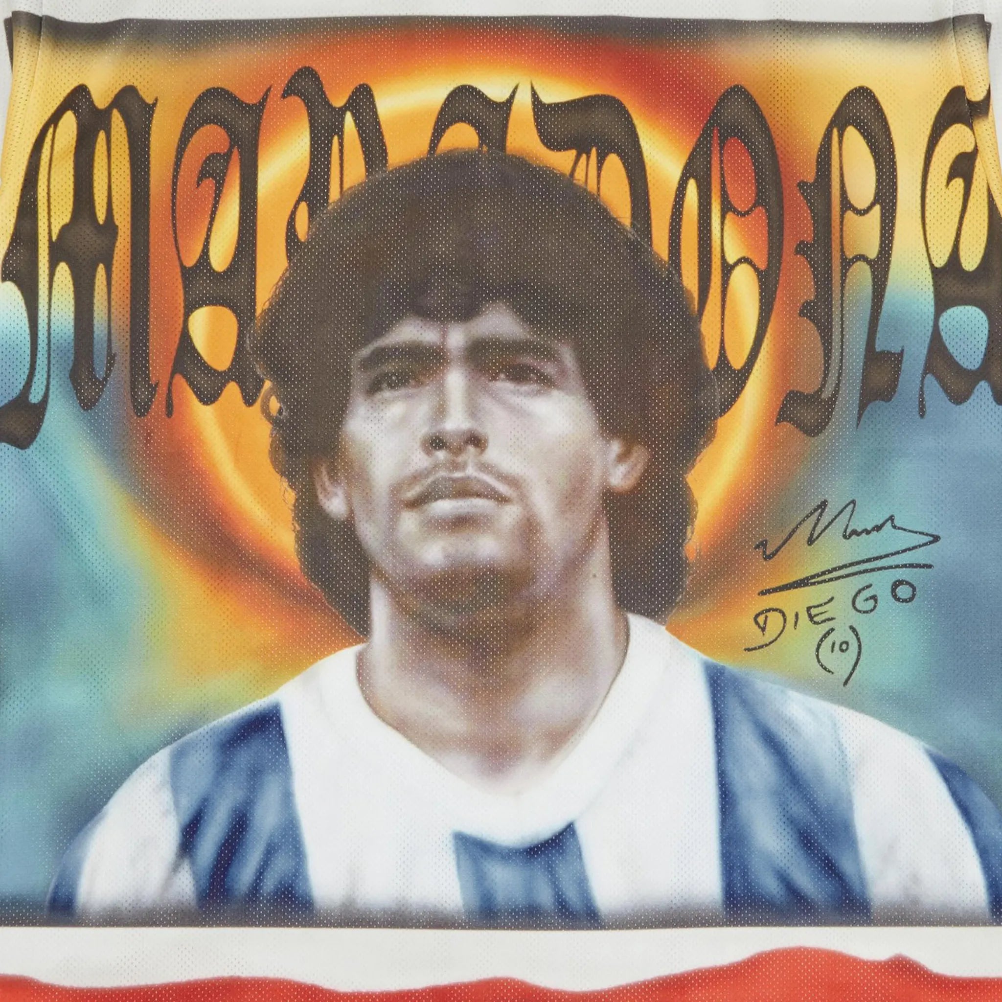 Logo view of Supreme Maradona Soccer Jersey