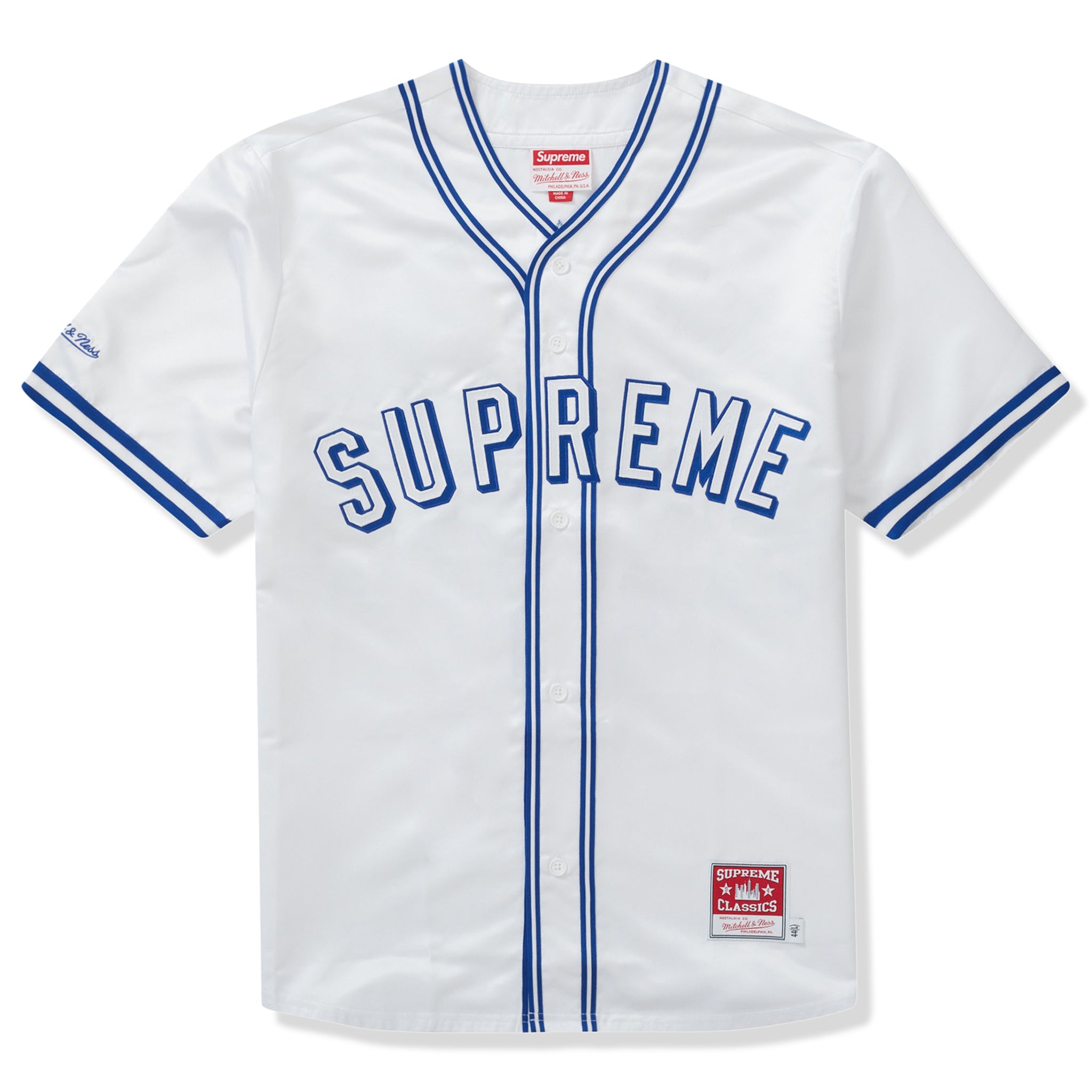 Image of Supreme Mitchell & Ness Satin White Baseball Jersey