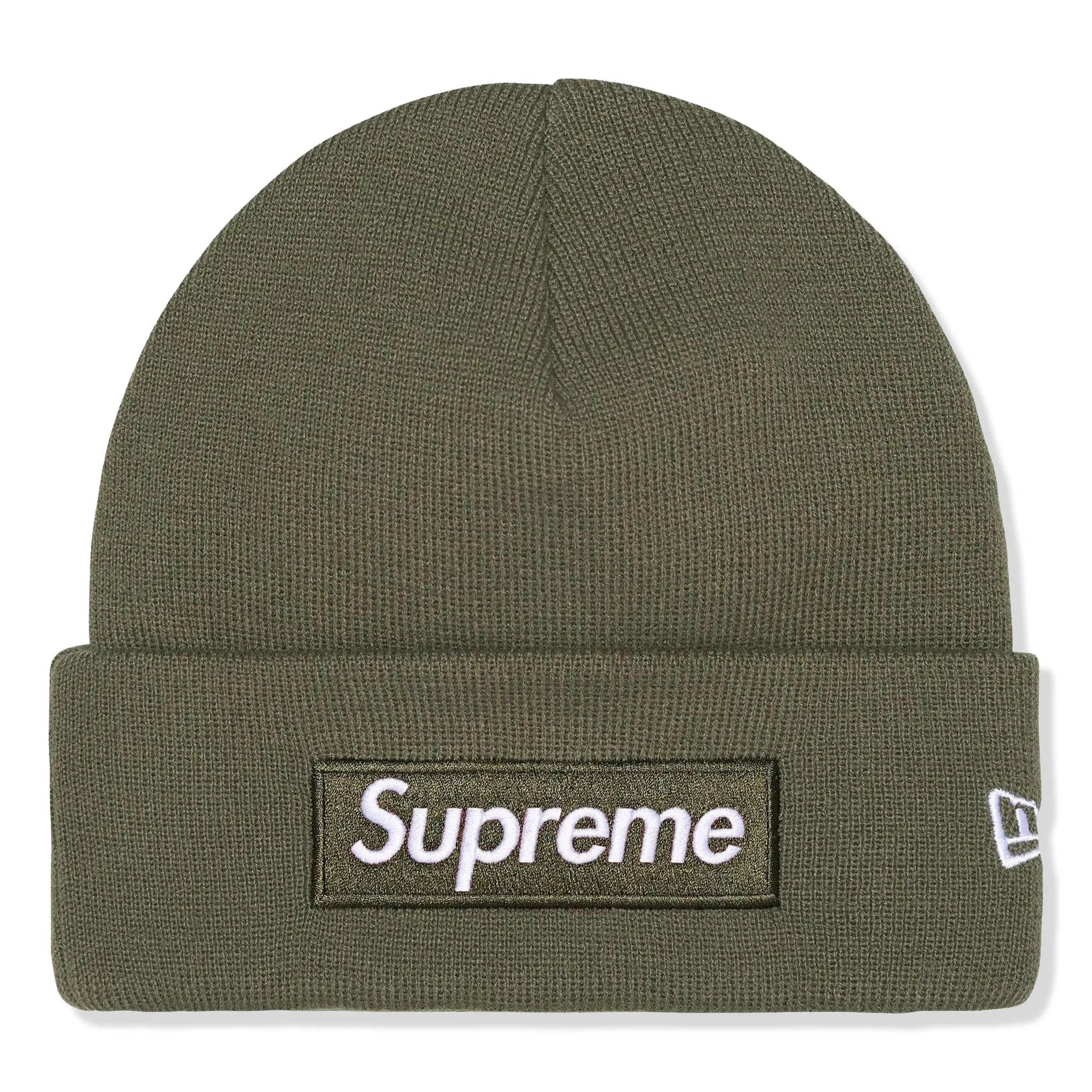 Front View of Supreme New Era Box Logo Light Olive Beanie (FW25) FW25BN5-LIGHT OLIVE