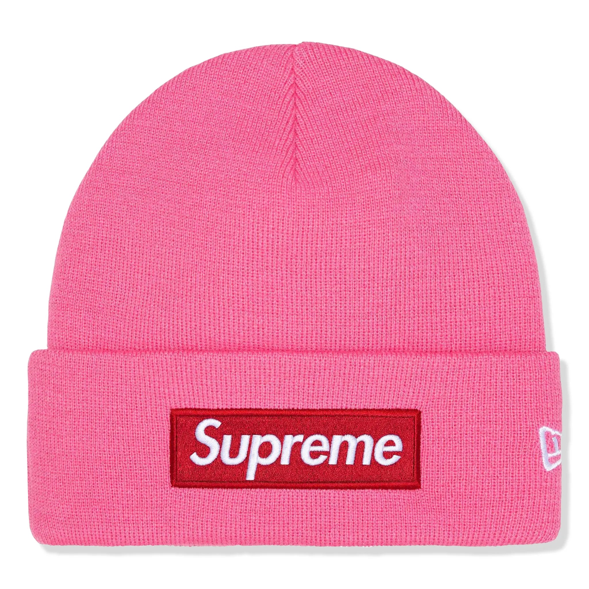 Front View of Supreme New Era Box Logo Magenta Beanie (FW25) FW25BN5-MAGENTA