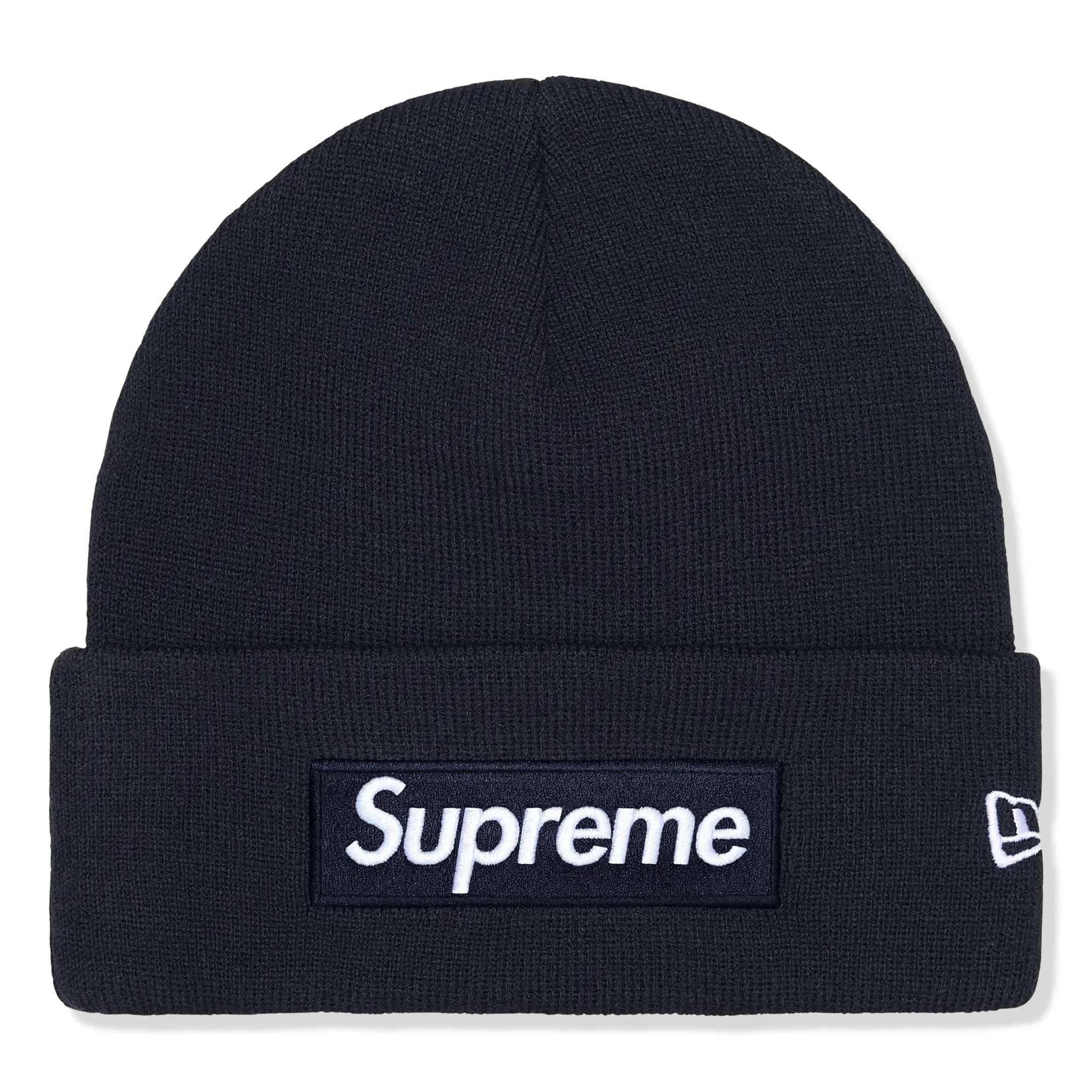 Front View of Supreme New Era Box Logo Navy Beanie (FW25) FW25BN5-NAVY