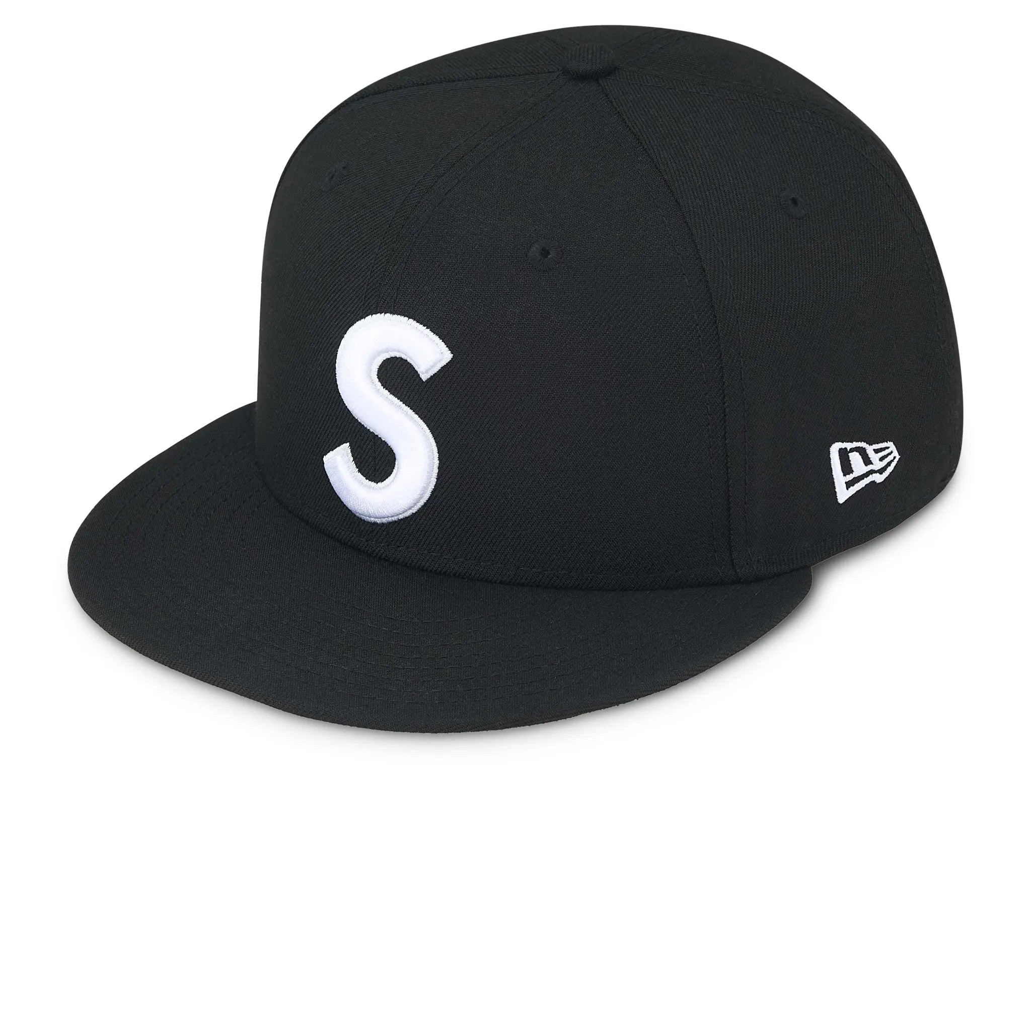 Side Front View of Supreme New Era Reaper S Logo Black Cap FW25H45-BLACK 